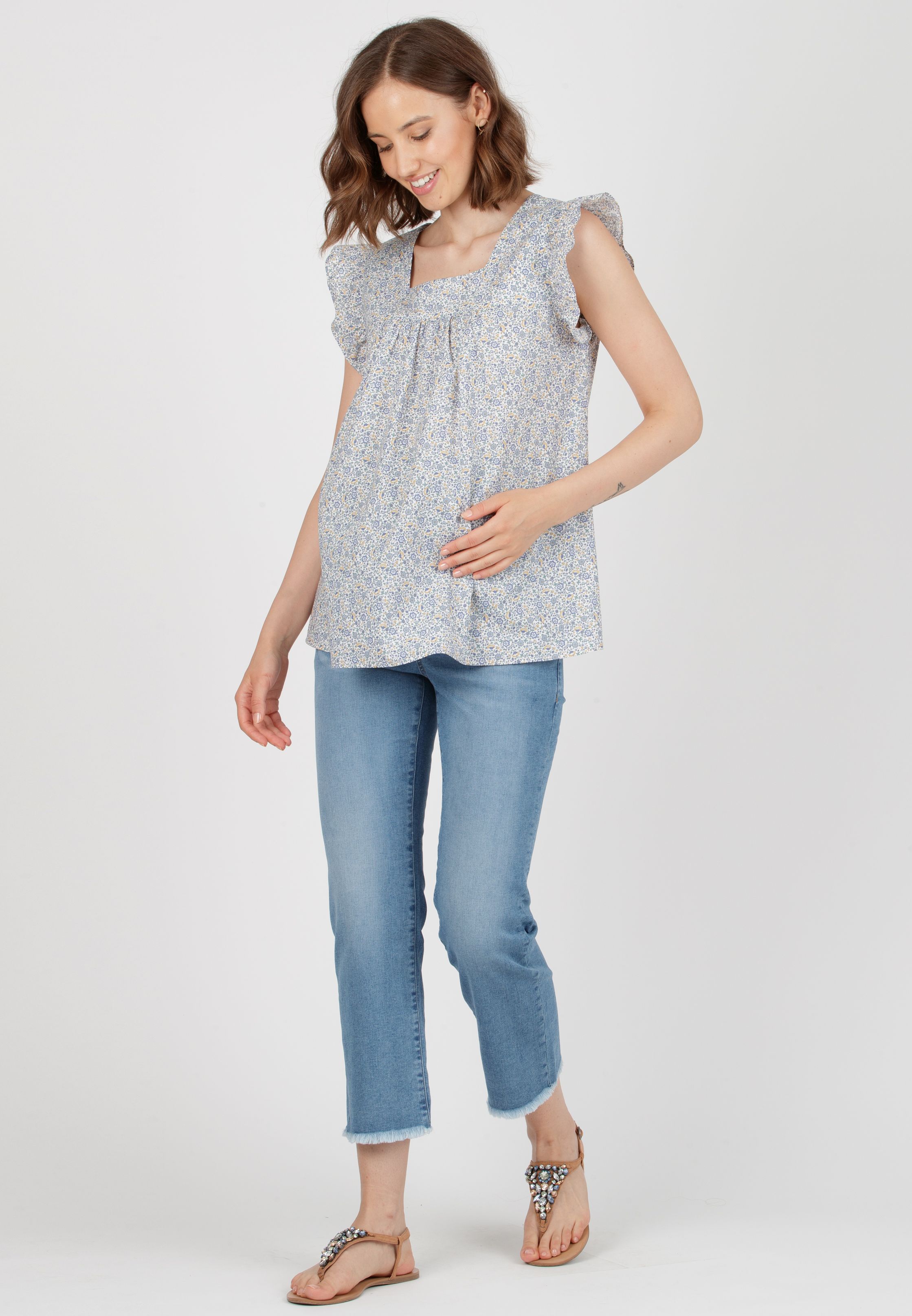 LAILA C - Maternity Blouse in Printed Cotton (Azzurro)