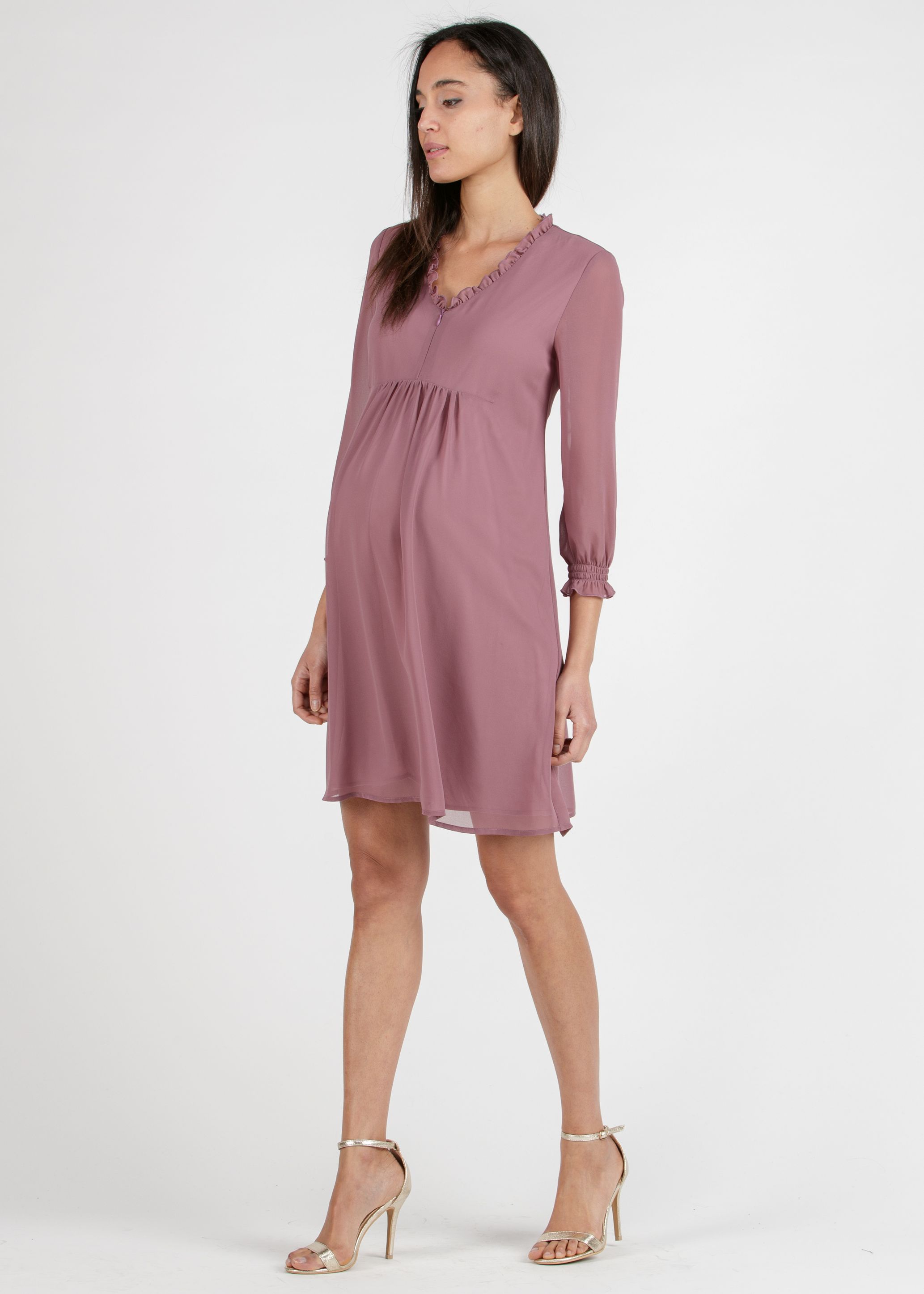 DIANA - Abito Premaman & Allattamento in Chiffon con Volant (Cipolla, XS)