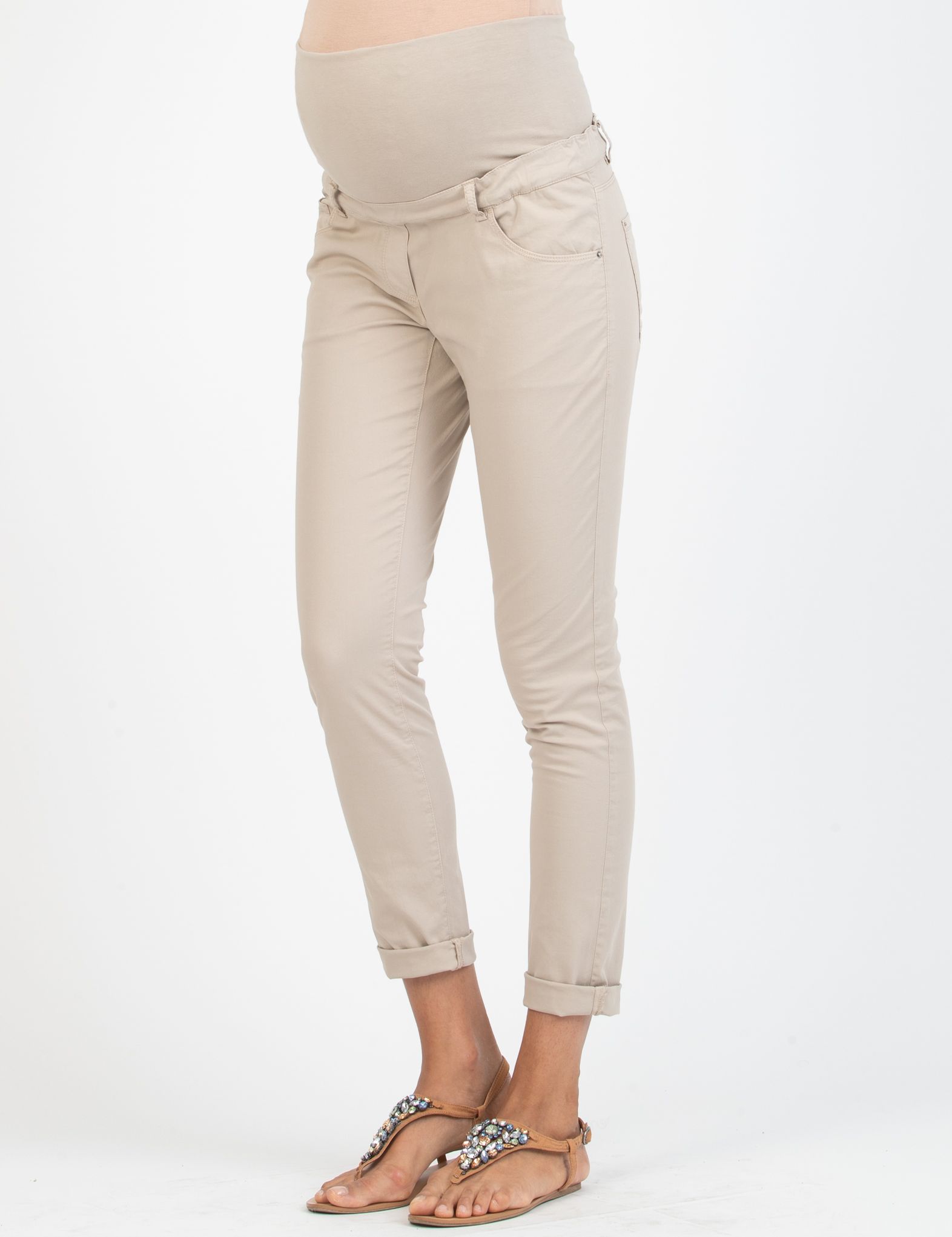 Slim Fit Boyfriend Maternity Trousers (Beige, XS)