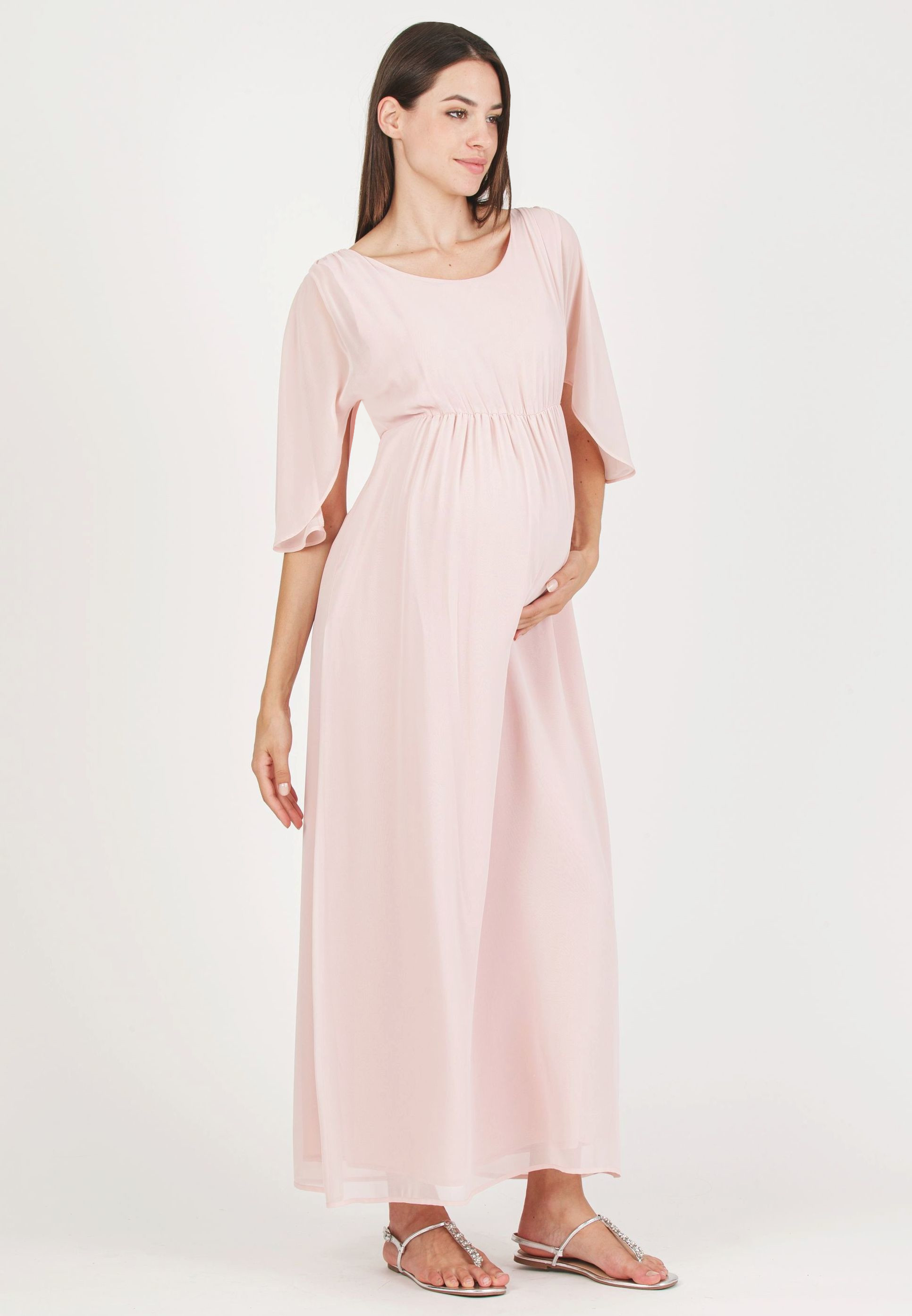 VALENTINA - Abito Lungo Premaman a Kimono con Scollo sul Retro (Rosa Confetto, XS)