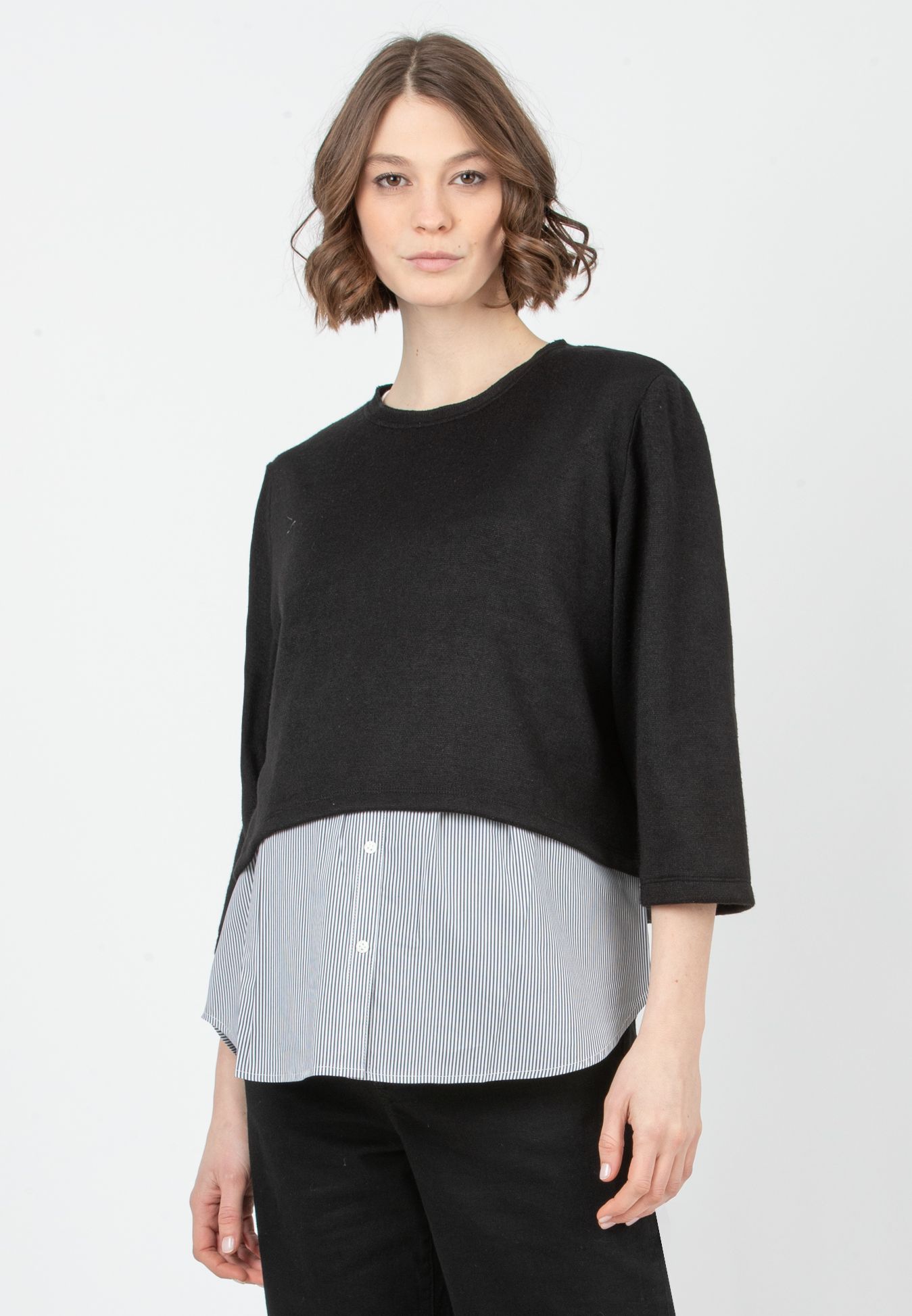 BAILEY R - Flared Maternity Sweater with Bow and Matching Striped Top (Nero)