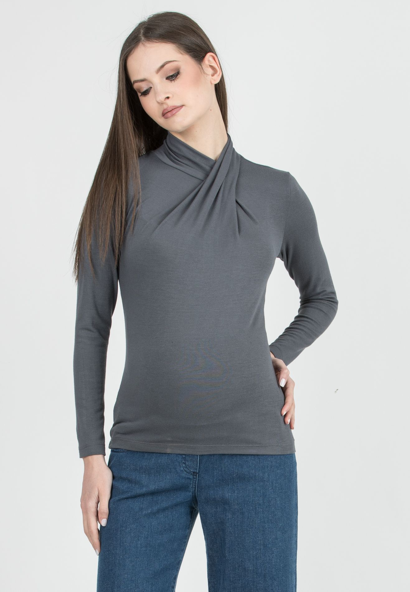 MARINA - Maglia Premaman in Viscosa con Collo Incrociato (Grigio Medio, XS)