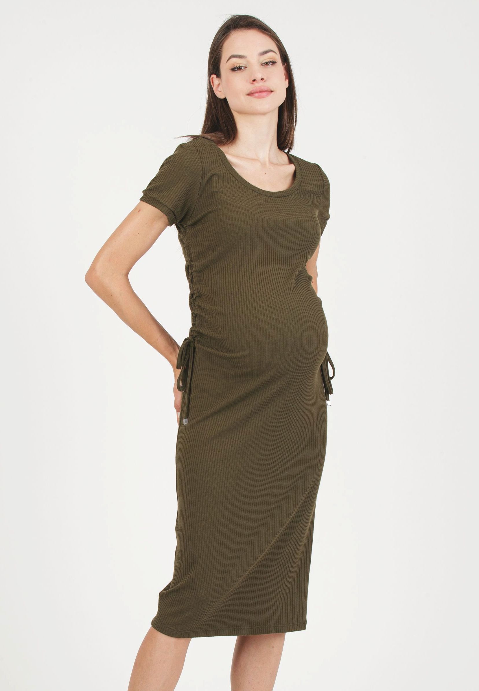 GIULIA K - Tubino Premaman in Costina con Coulisse Laterali Regolabili (Verde Militare)