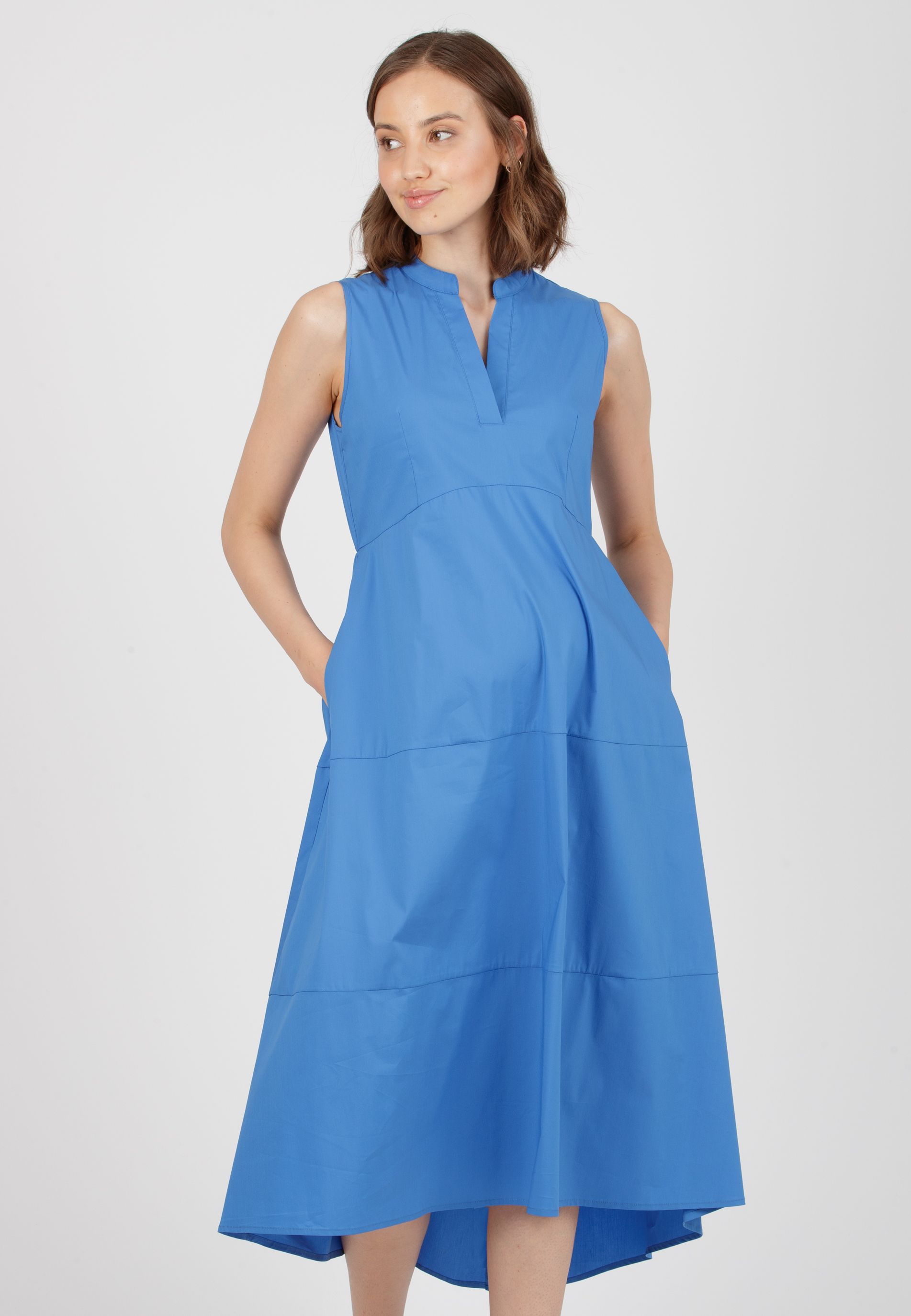 FLORENCE - Maternity Midi Dress in Stretch Cotton with Flared Skirt (China Blue, XS)