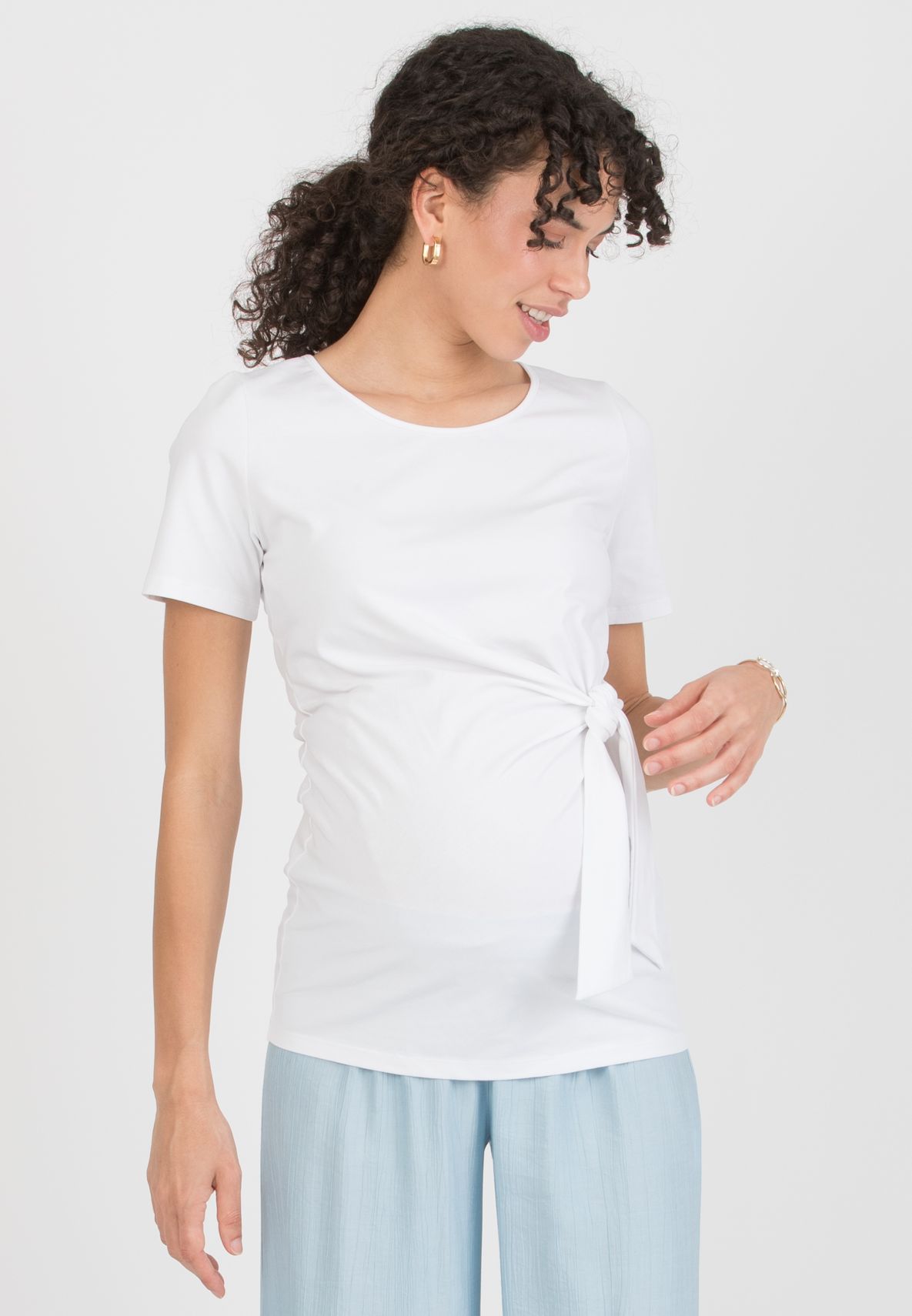 KAREN M - Maternity Cotton Jersey T-Shirt with Side Knot (Bianco  Ottico)