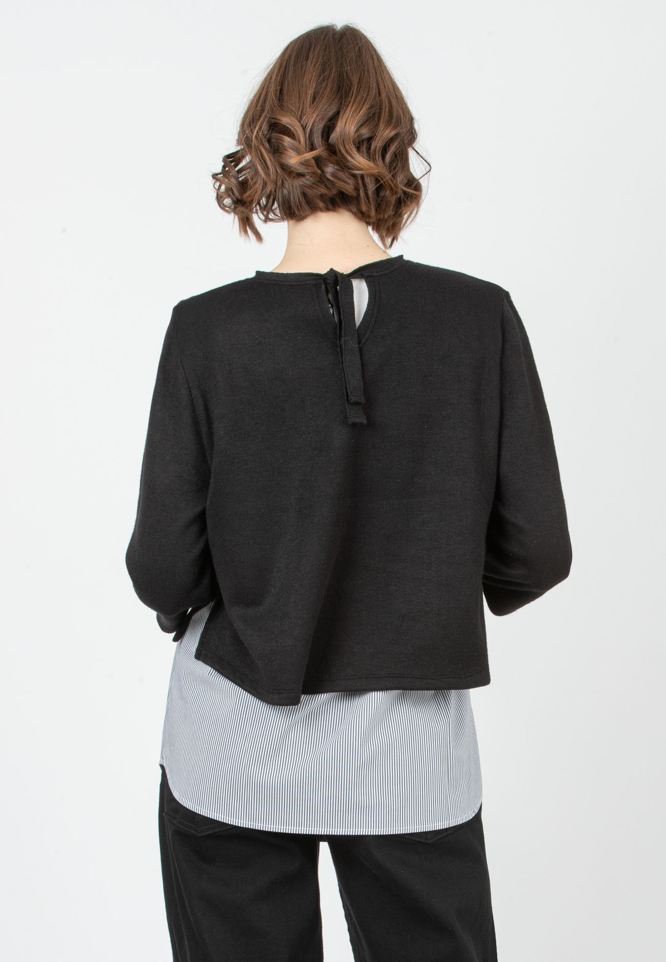 BAILEY R - Flared Maternity Sweater with Bow and Matching Striped Top (Nero)