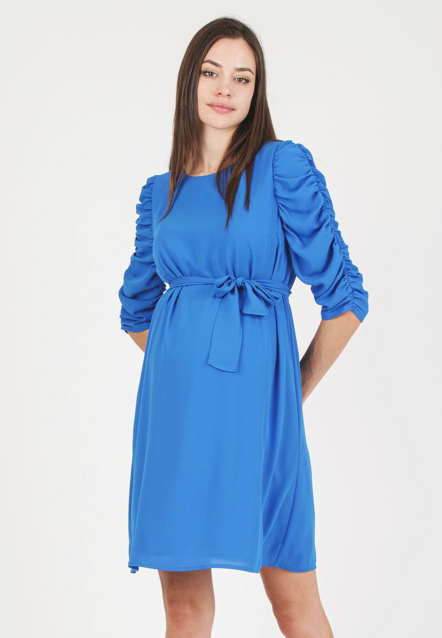 NANCY - Maternity Dress with Curled Sleeve (Turquoise, XS)