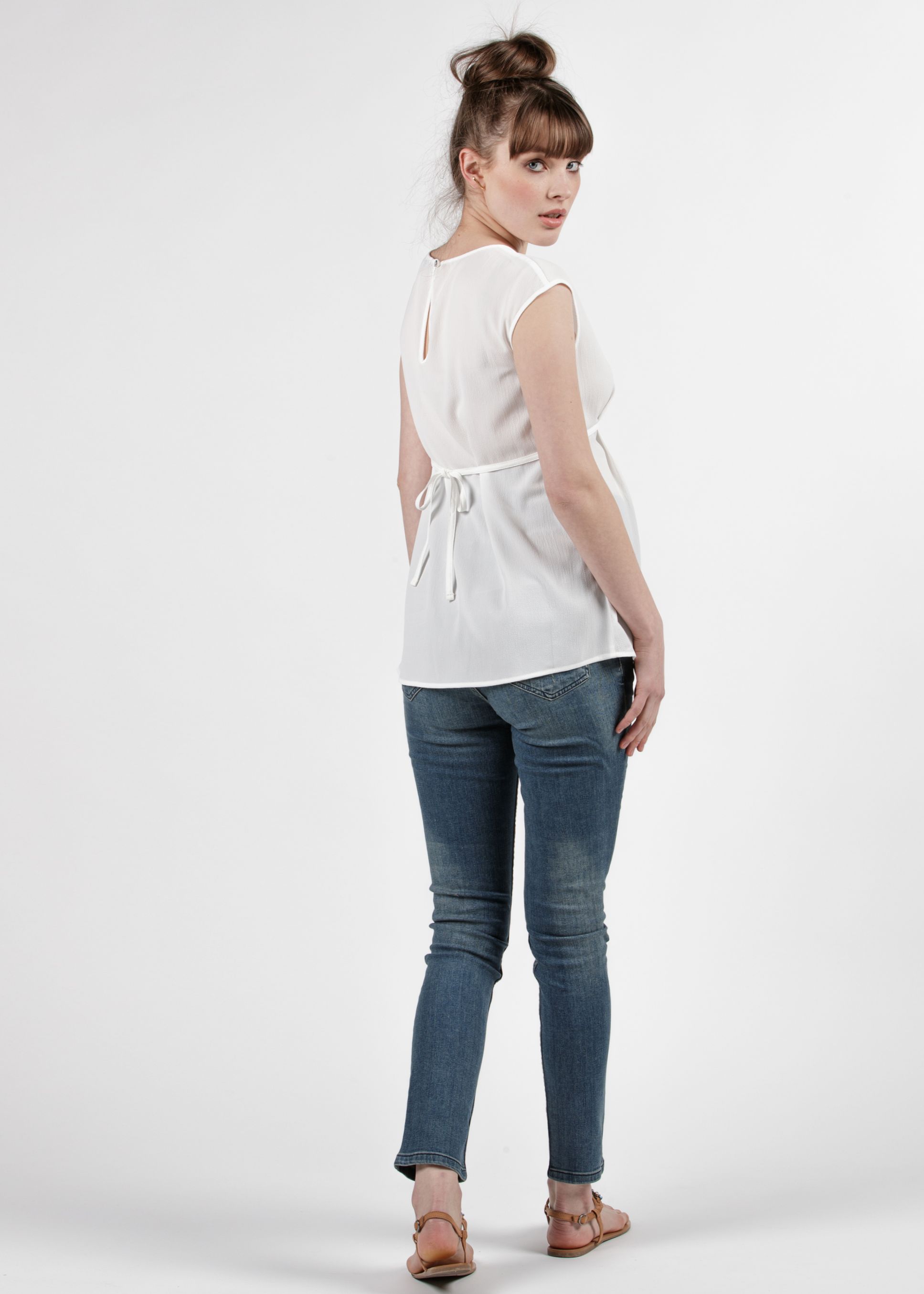 Maternity Blouse with Front String (Ivory, XS)
