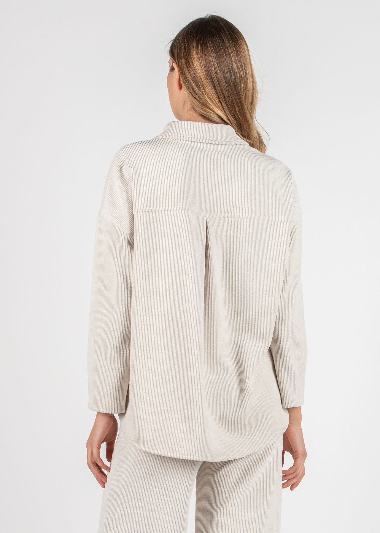OLIVIA V - Camicia Over Premaman in Velluto a Coste Larghe (Naturale, XS)