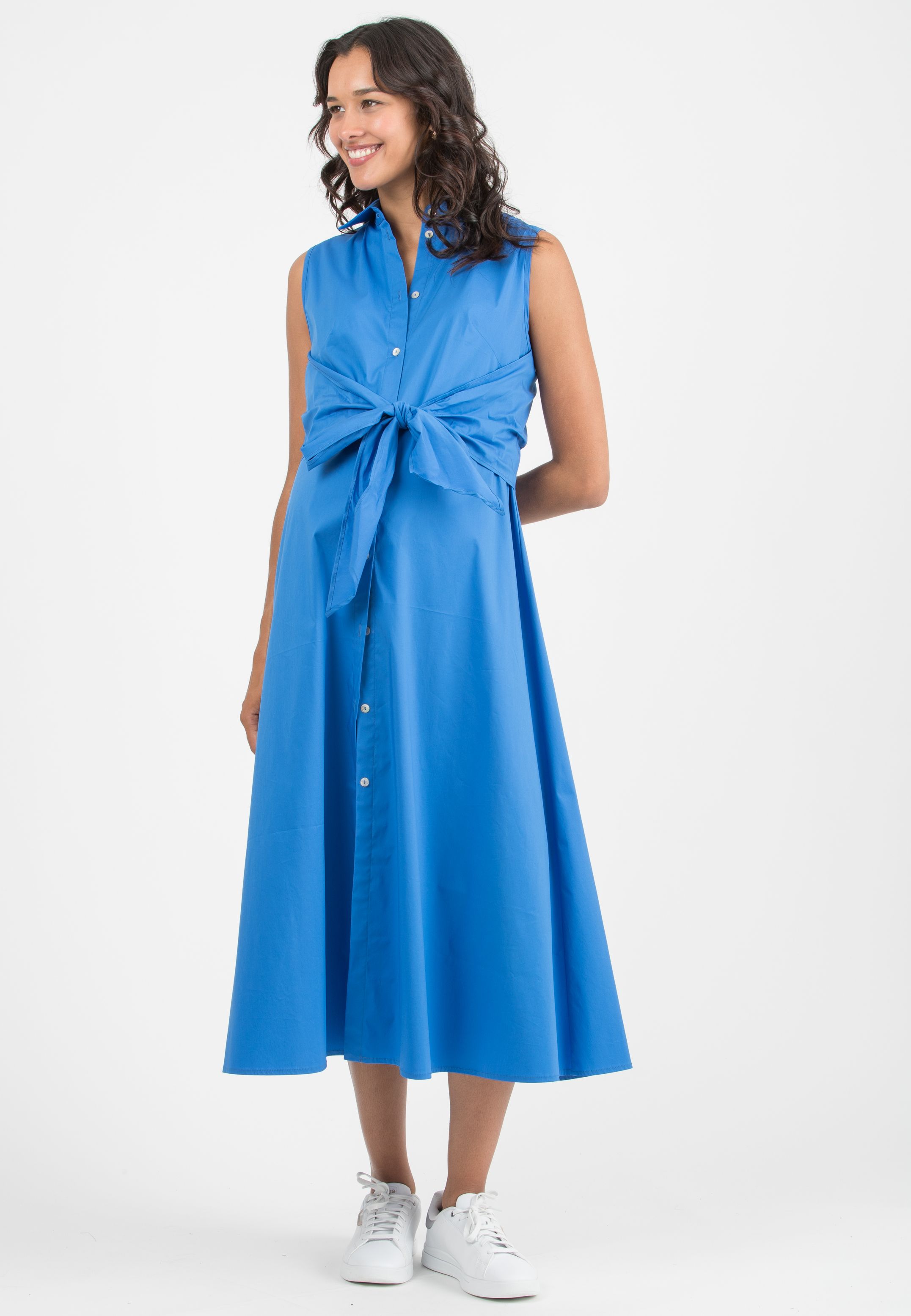MICHELA – Maternity & Nursing Shirt-Style Dress (China Blue, XXS)
