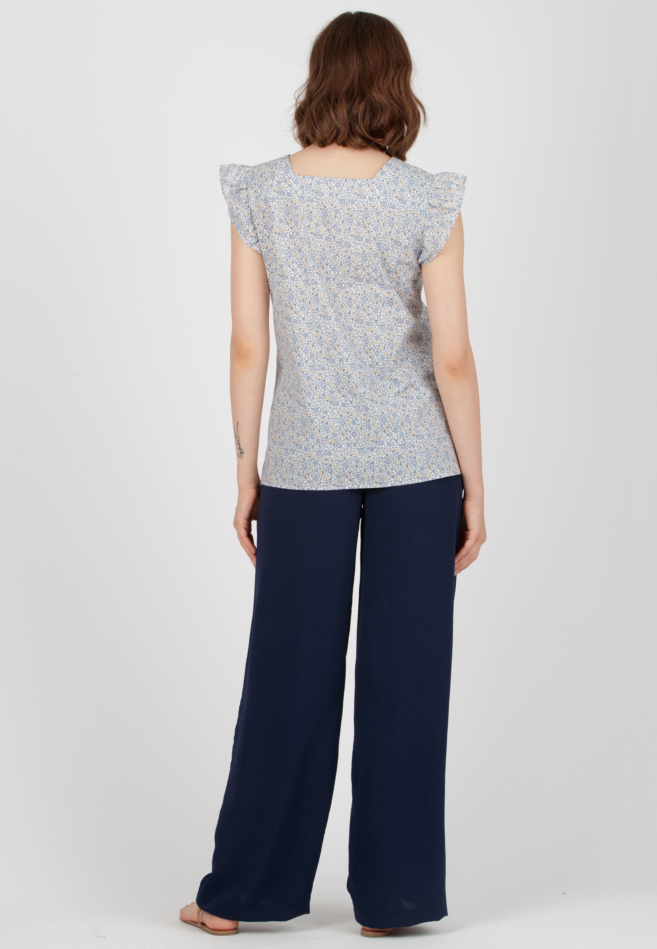 INES - Pantalone Premaman Fluido con Vita Bassa (Blu)