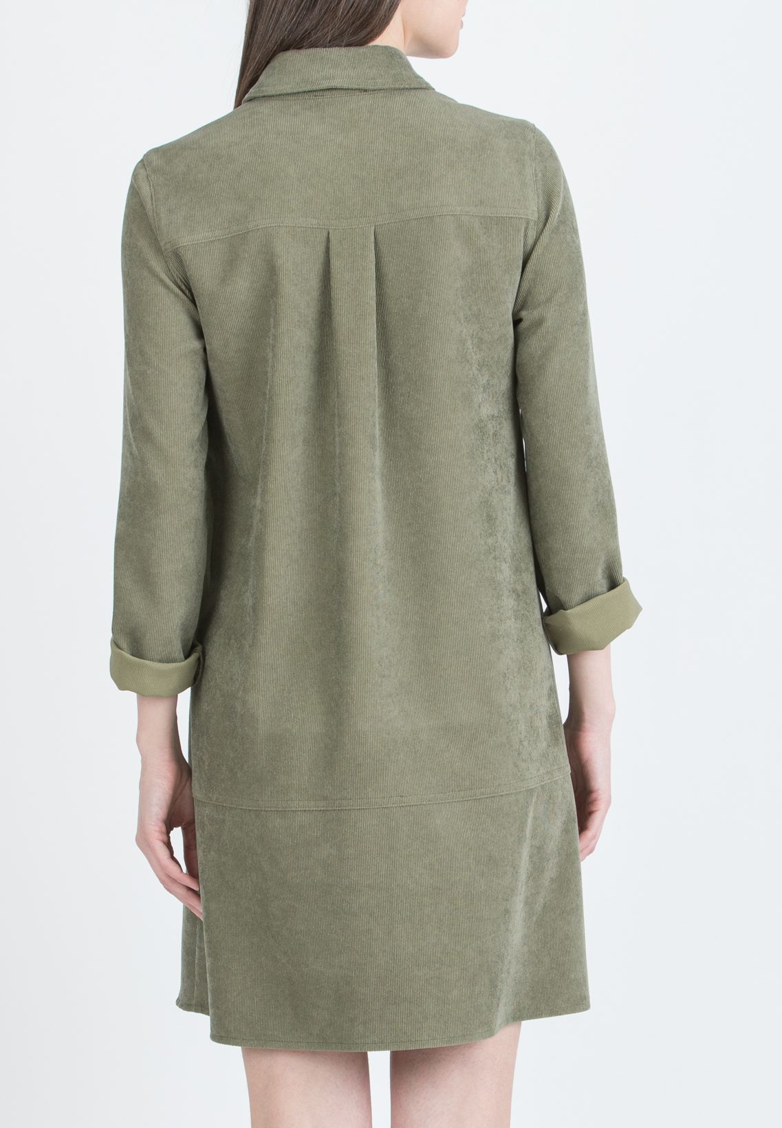 GRETA – Abito Camicia Premaman & Allattamento in Velluto (Verde Militare, XS)