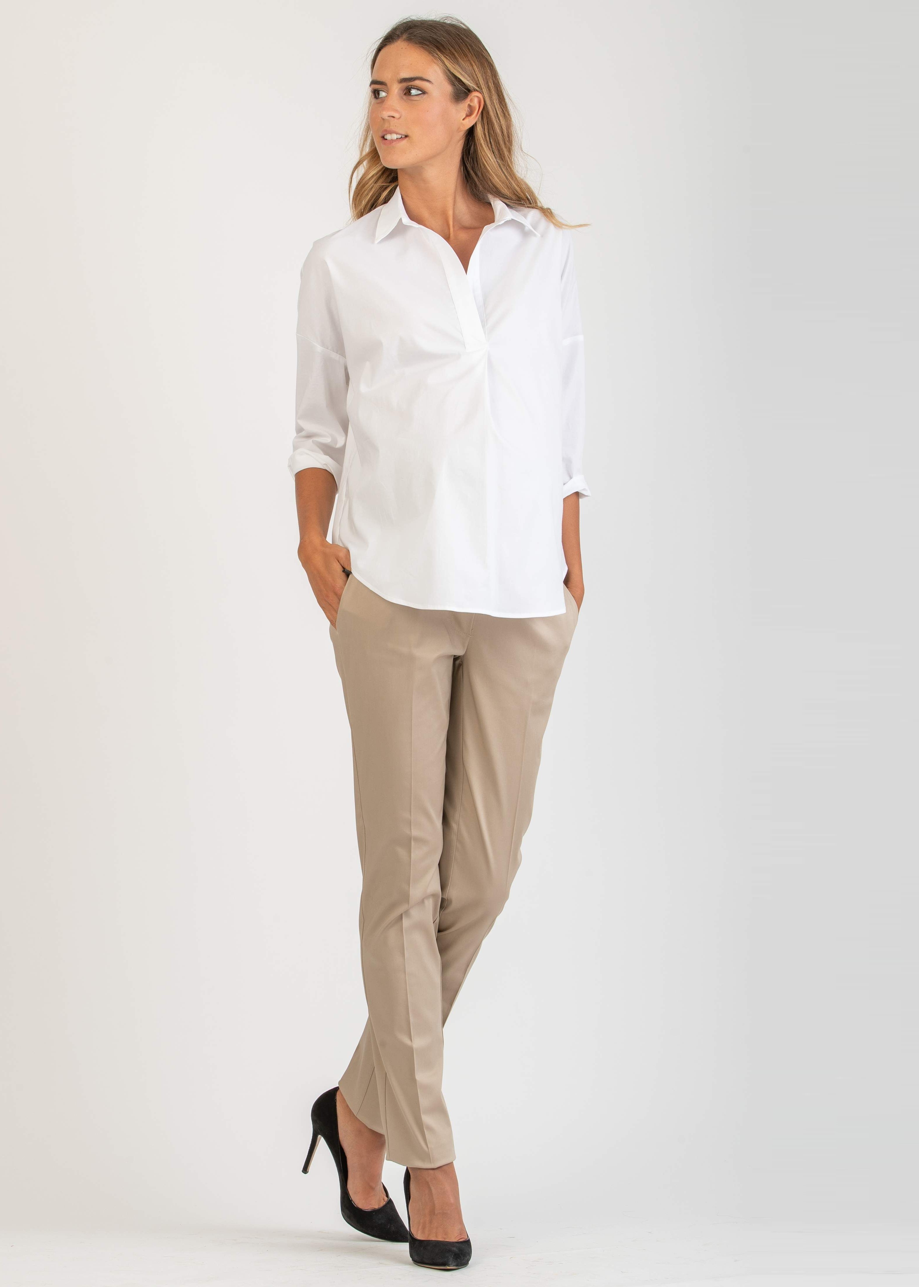 GILDA LG - Straight-Leg Tailored Maternity Trousers (Beige, XXS)