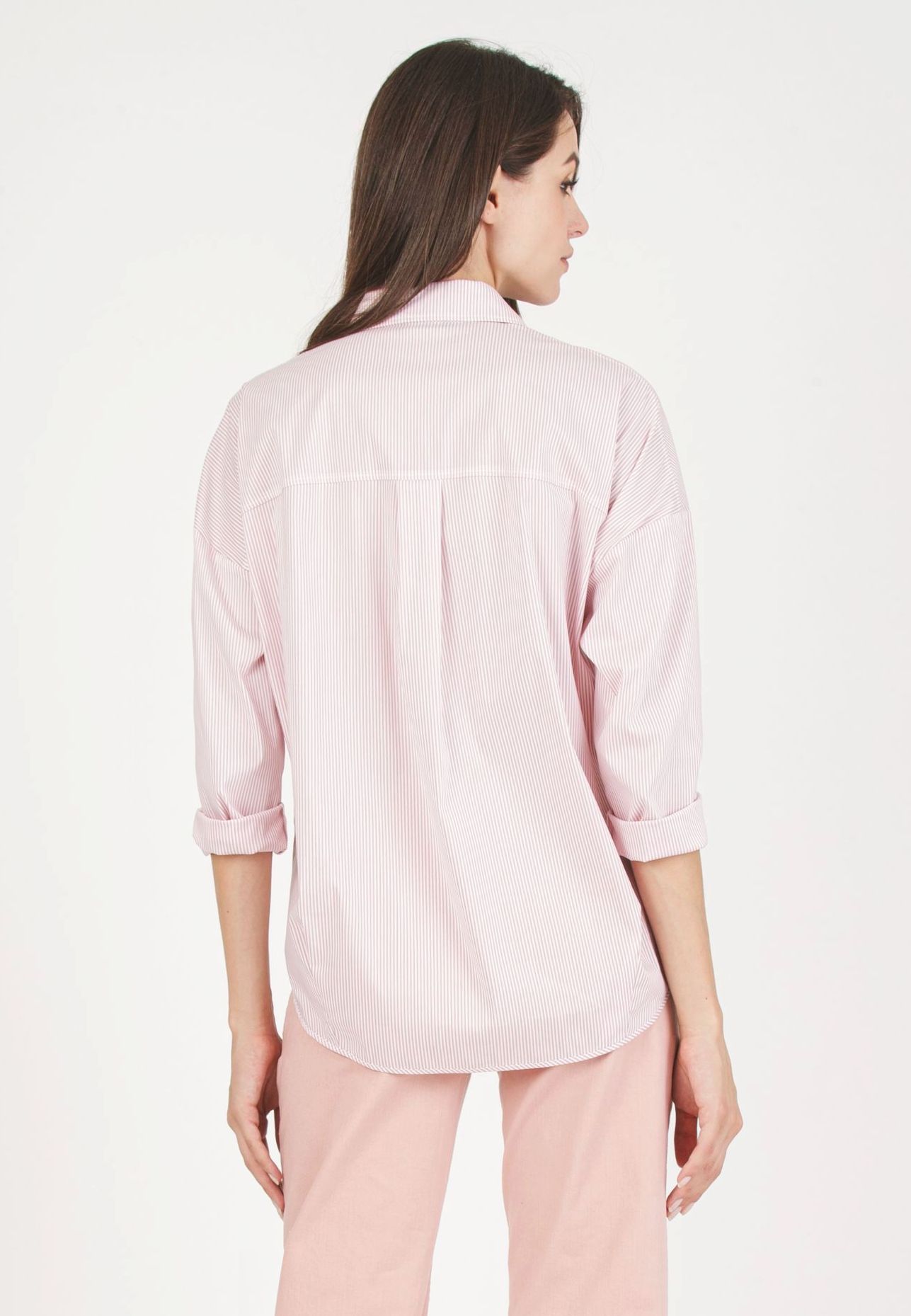 OLIVIA R - Striped Oversized Maternity Shirt in Stretch Cotton Poplin (Pink, XS)
