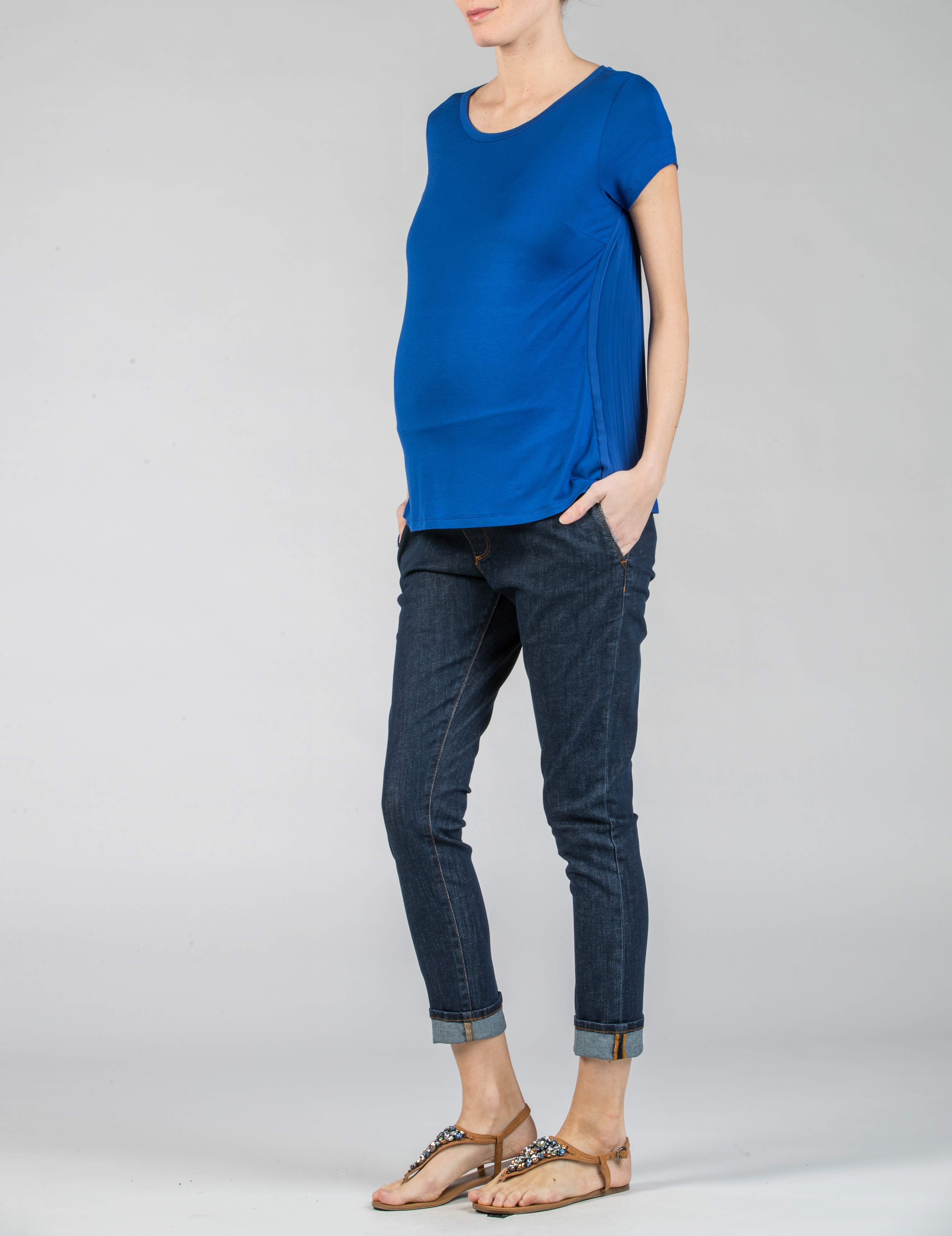Pleated Back Maternity T-shirt (Blu Cina, XS)