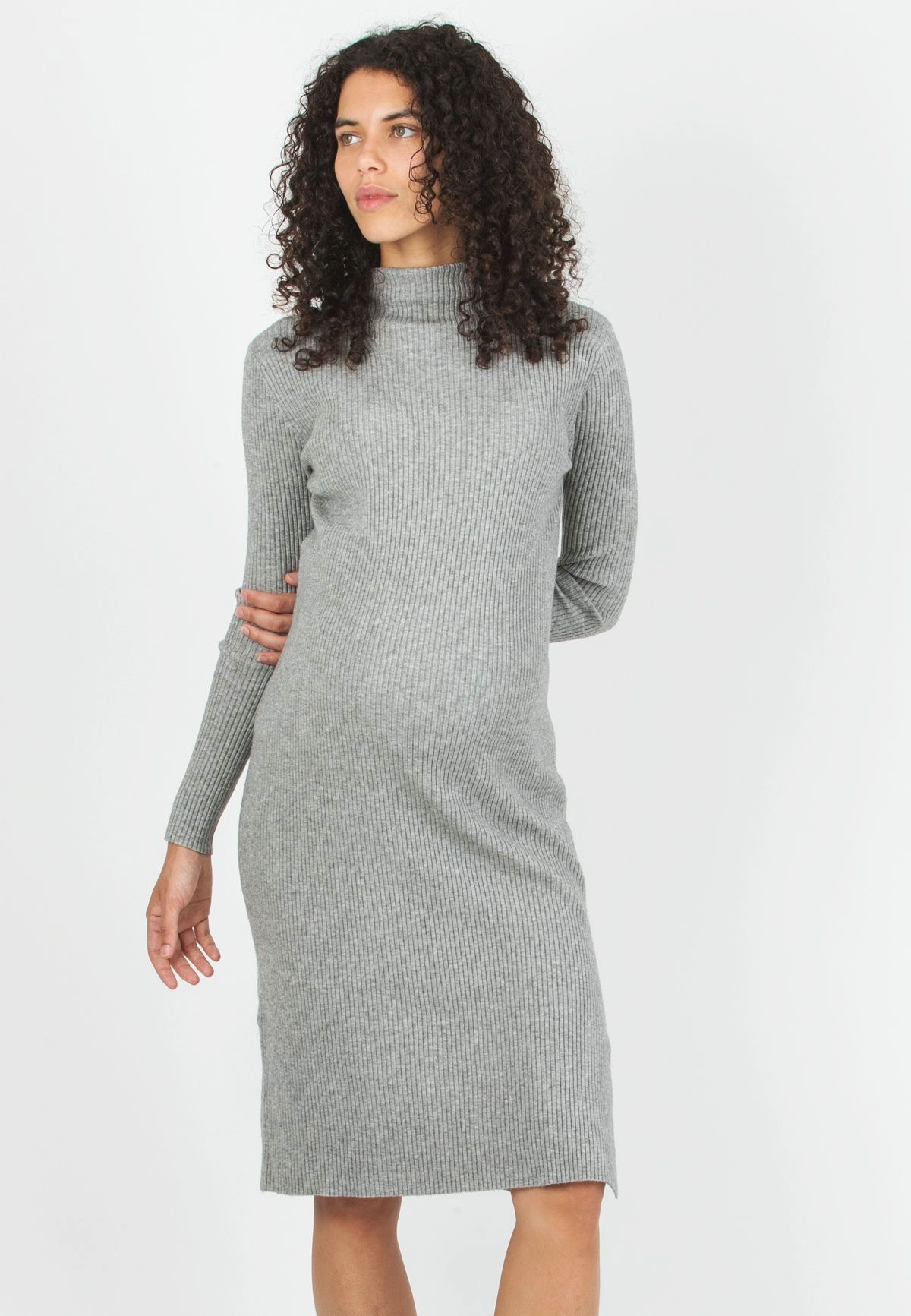 CELESTE - Tubino Premaman in Maglia a Costina (Grigio Chiaro)
