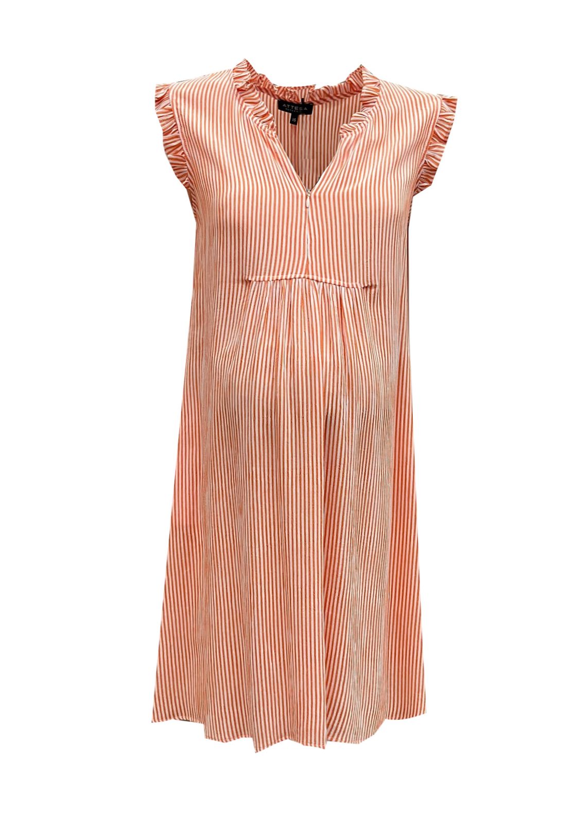 SOFIA R - Abito Premaman & Allattamento a Righe con Ruches (Arancio, XS)