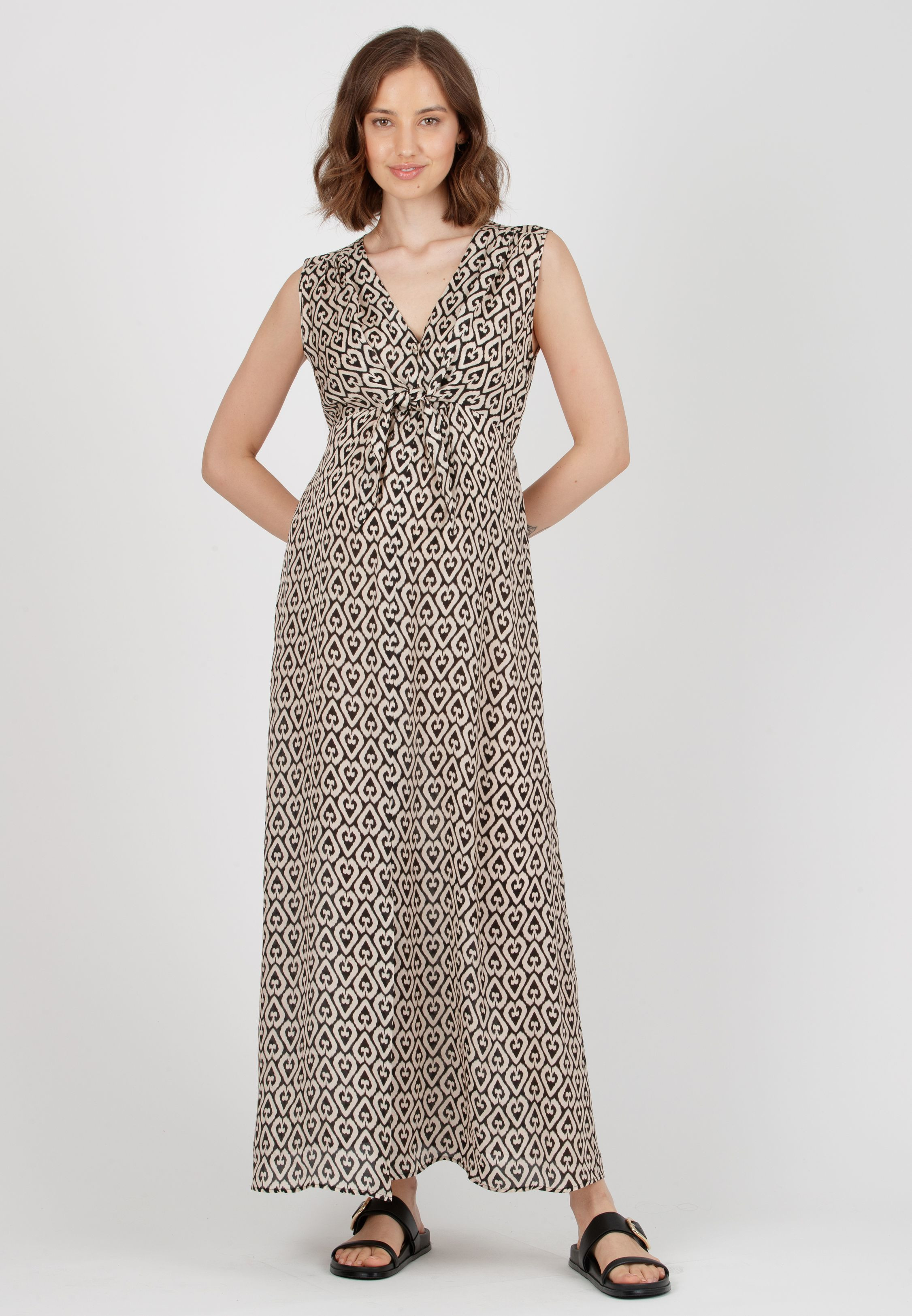 BELEN MAXI - Maternity & Nursing Dress in Printed Viscose (Black, XS)
