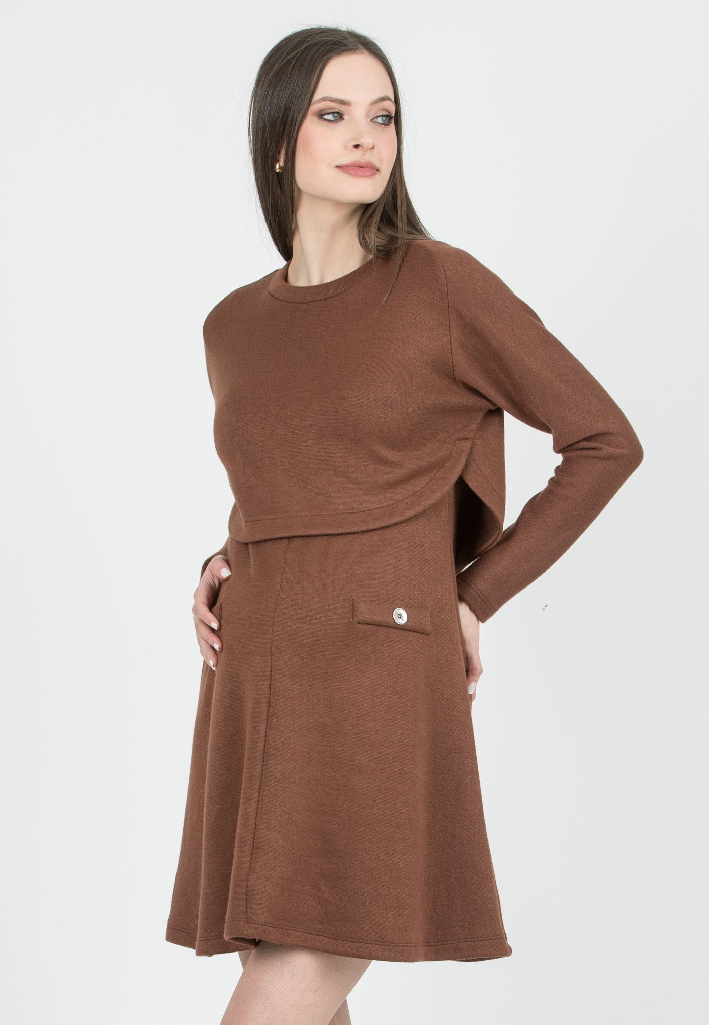ROSSELLA - Two Piece Knit Maternity & Nursing Dress Set (Caramello)