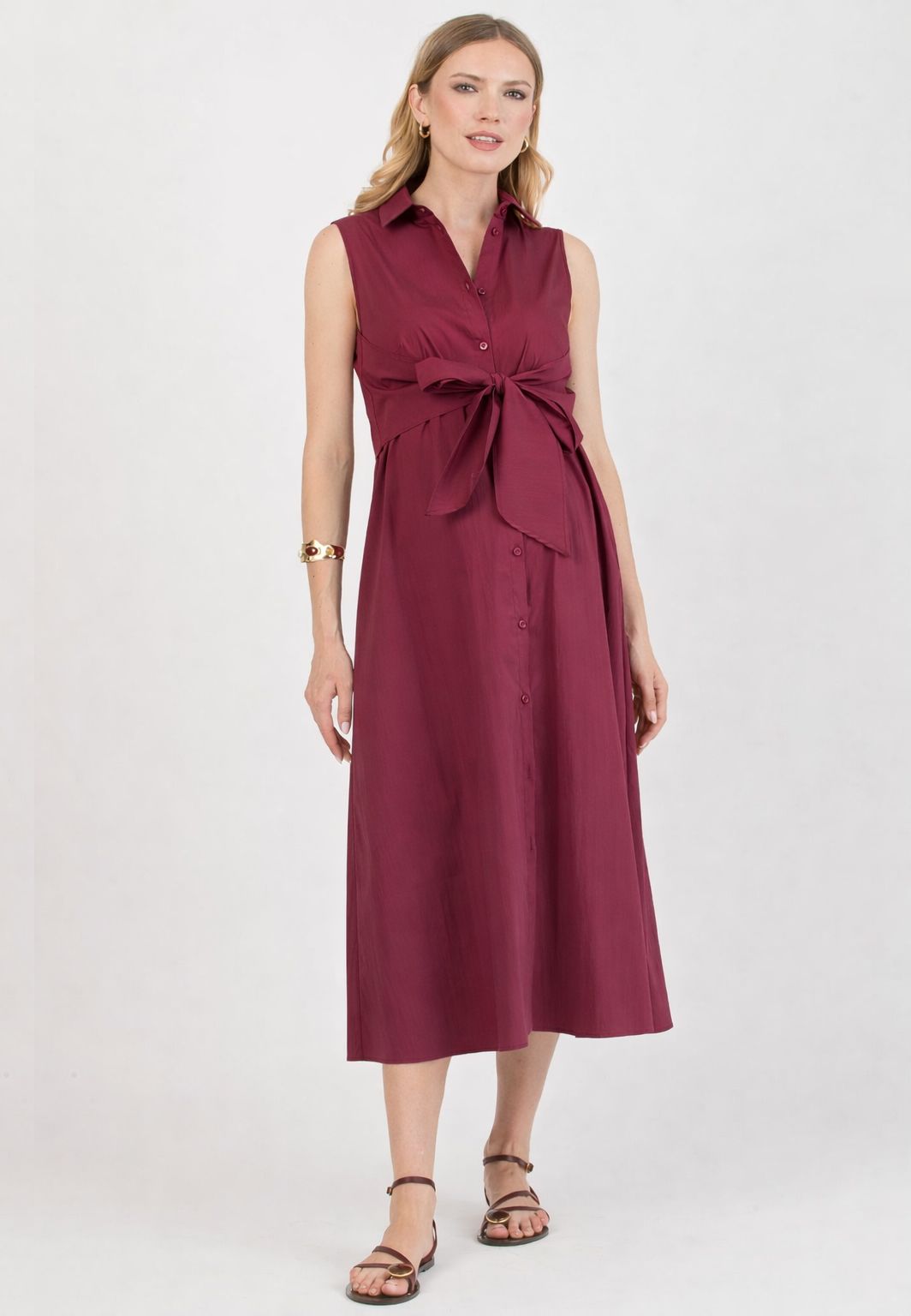 MICHELA – Maternity & Nursing Shirt-Style Dress (Bordeaux, XXS)