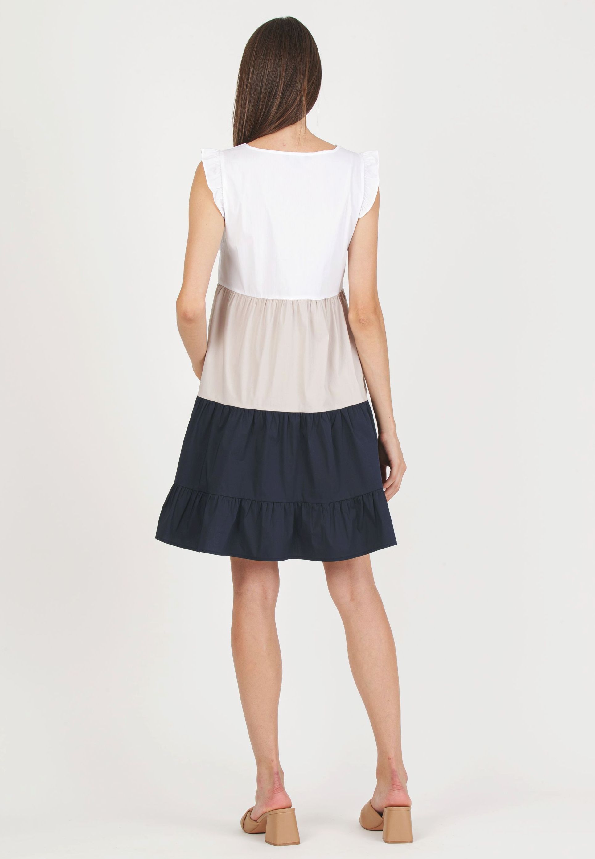 CHIARA - Abito Premaman & Allattamento in Cotone a Tre Colori con Balze (Blu, XS)