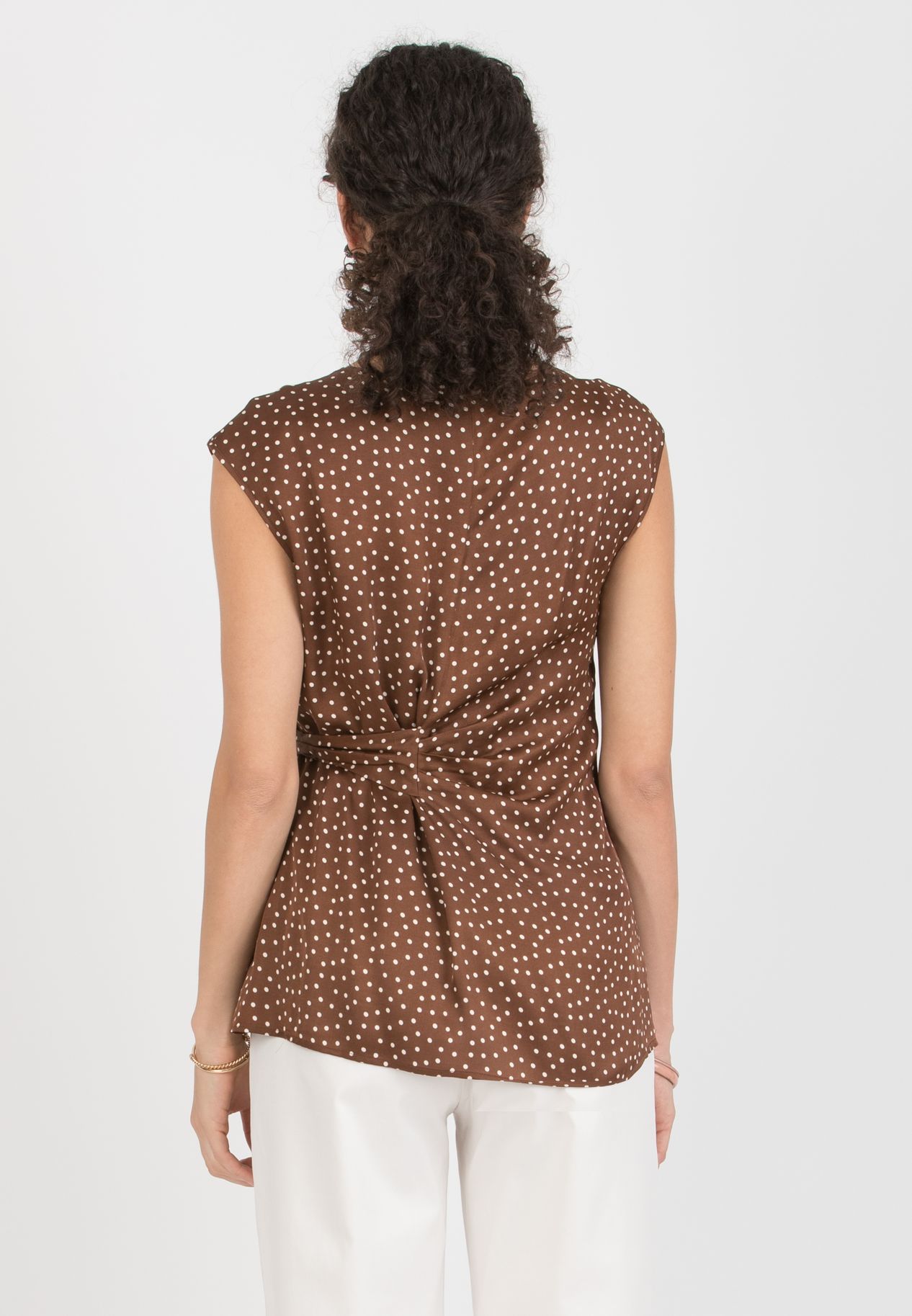 VERONICA M - Maternity Viscose Polka Dot Blouse with Adjustable Tie (Marrone)