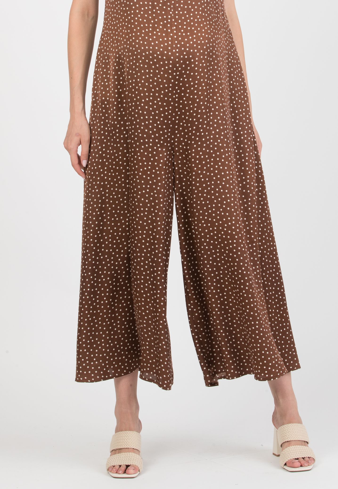 MIRANDA P - Maternity Polka-Dot Viscose Jumpsuit with V-Neck and Front Zip (Marrone)