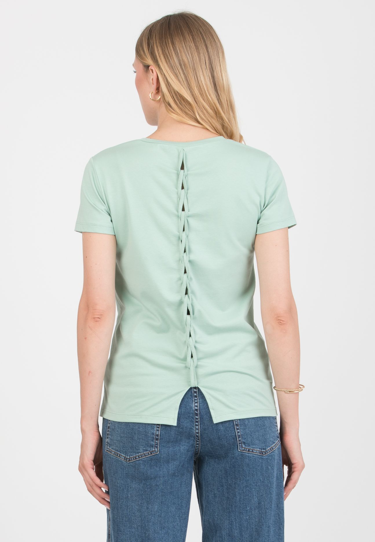 KRISTEN - Maternity Cotton T-Shirt with Braided Back Detail (Verde Salvia)
