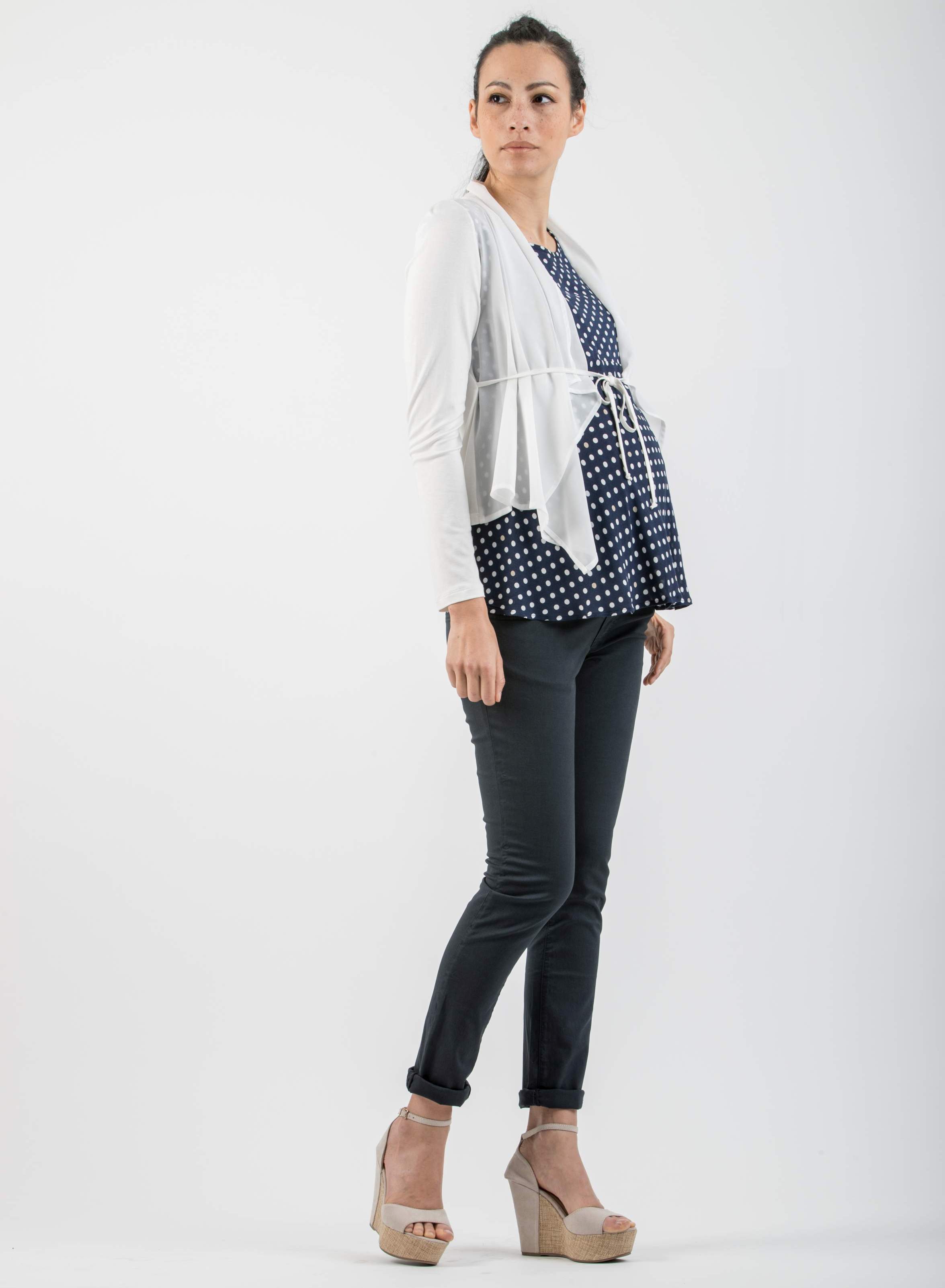 Maternity Cardigan with Front Side in Chiffon (Ivory, XS)