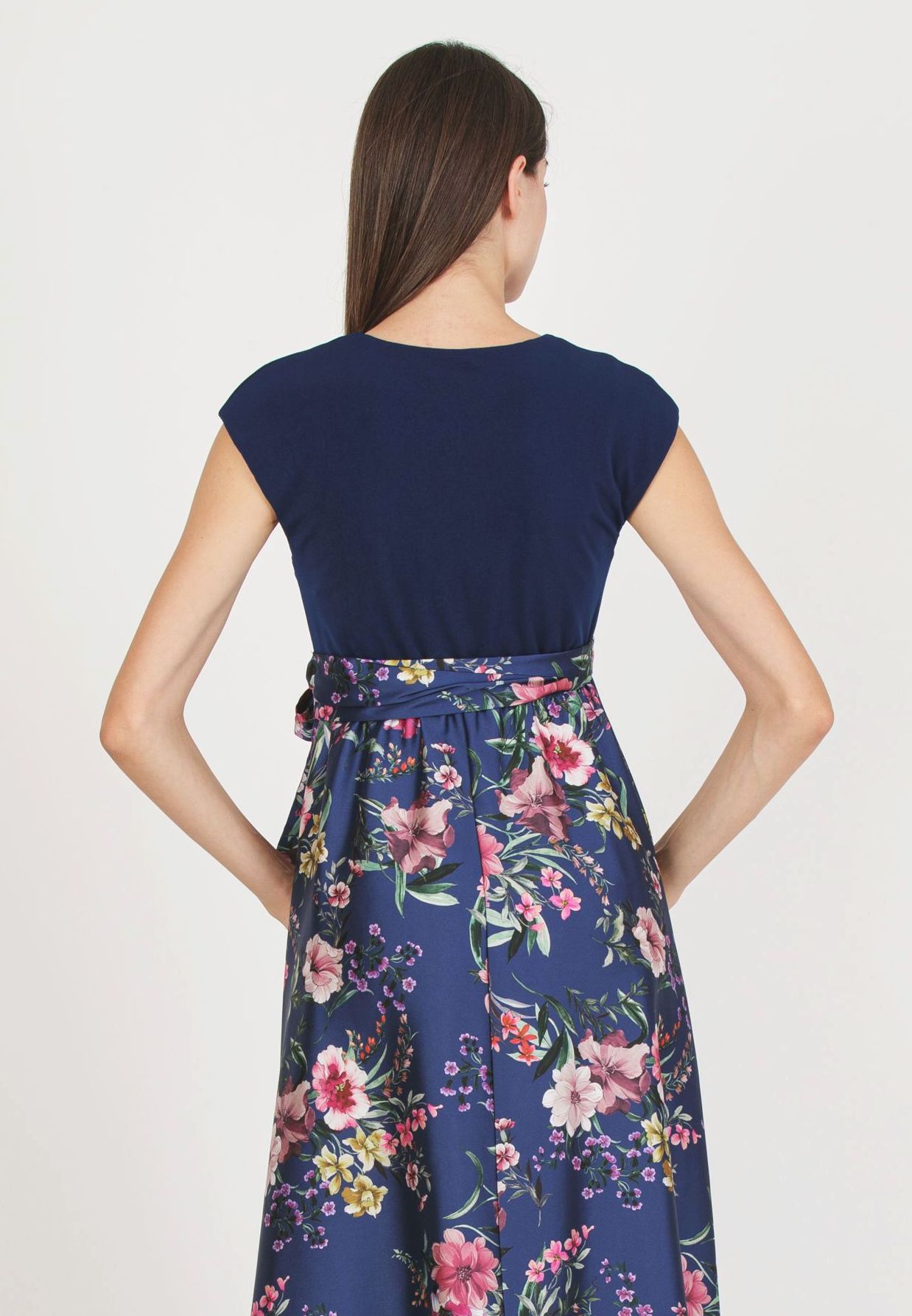 LUCREZIA F - Maternity & Nursing Dress with Printed Satin Skirt (Blue, XS)