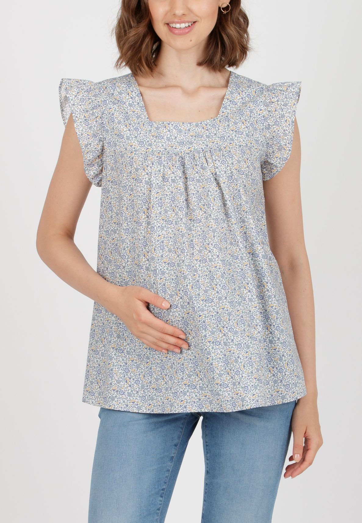 LAILA C - Maternity Blouse in Printed Cotton (Azzurro)