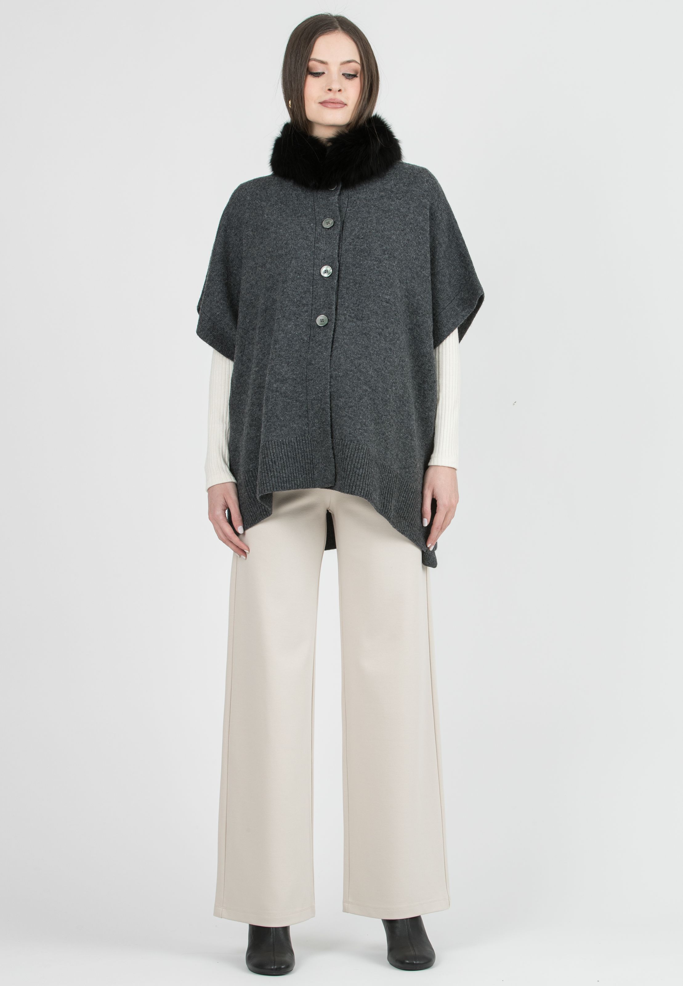 ELLIS - Maternity Virgin Wool Cape with Removable Collar (Antracite)