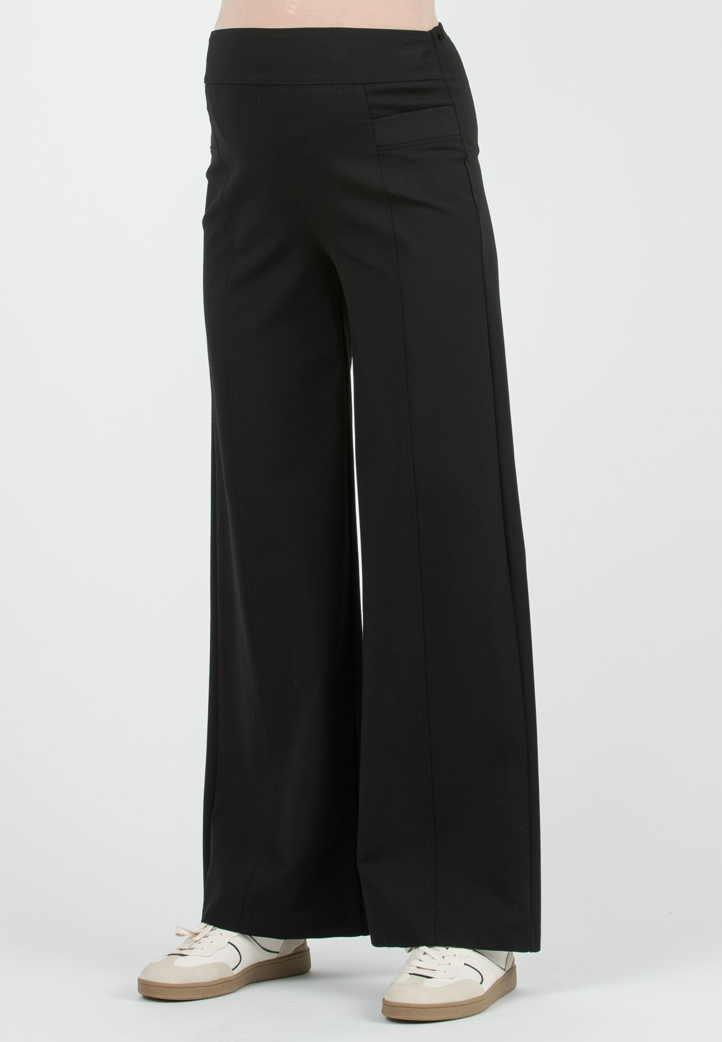 BRENDA - Maternity Wide-Leg Trousers in Lightweight Milano Knit (Nero)