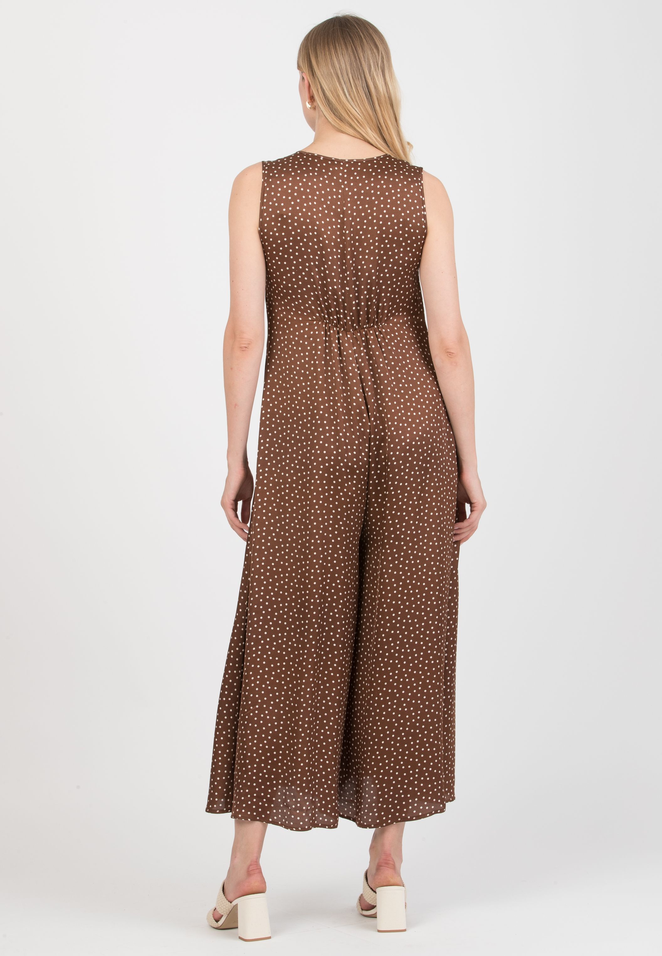 MIRANDA P - Maternity Polka-Dot Viscose Jumpsuit with V-Neck and Front Zip (Marrone)