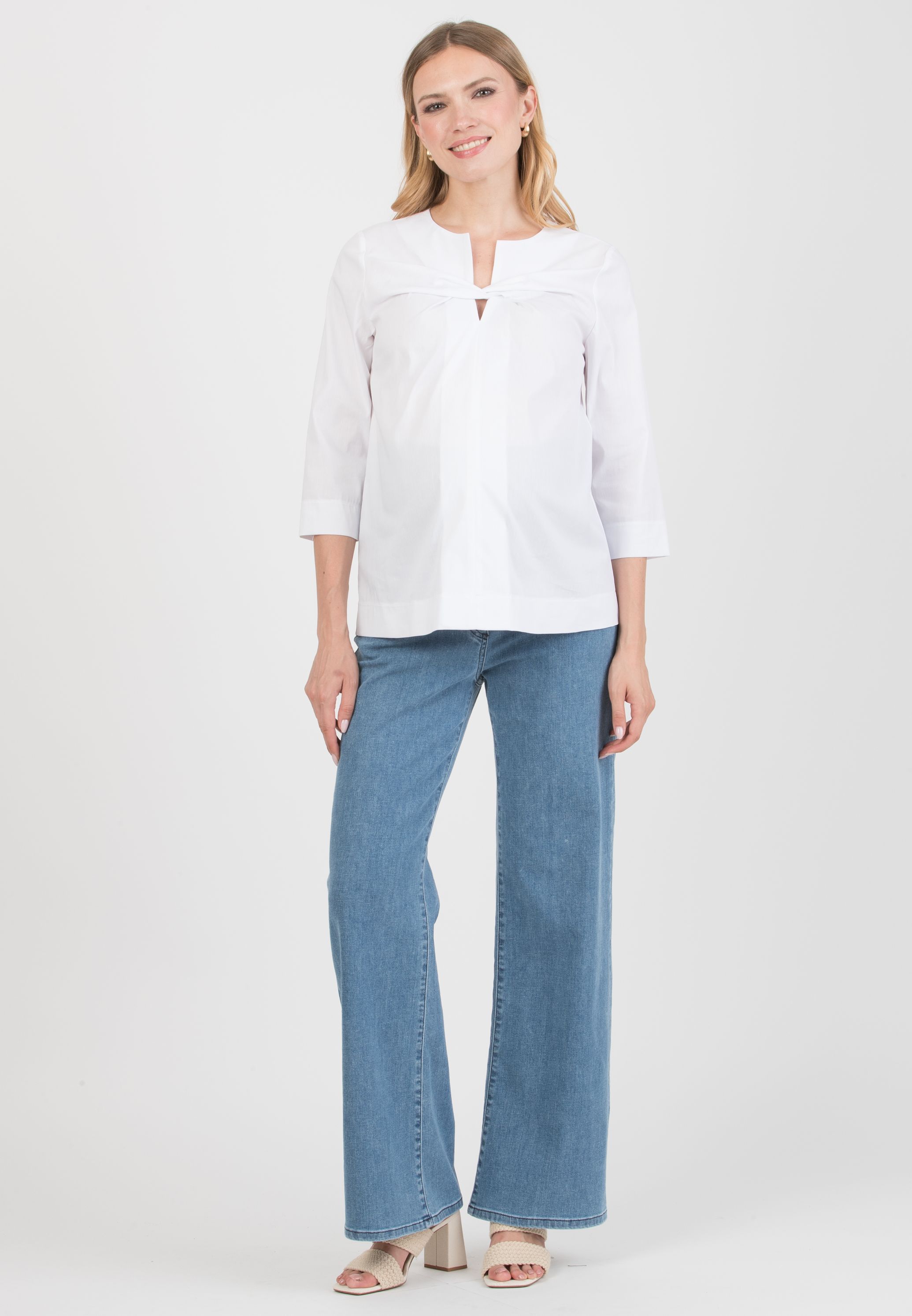 TEODORA – Maternity Poplin Cotton Shirt with Front Knot (White, XS)