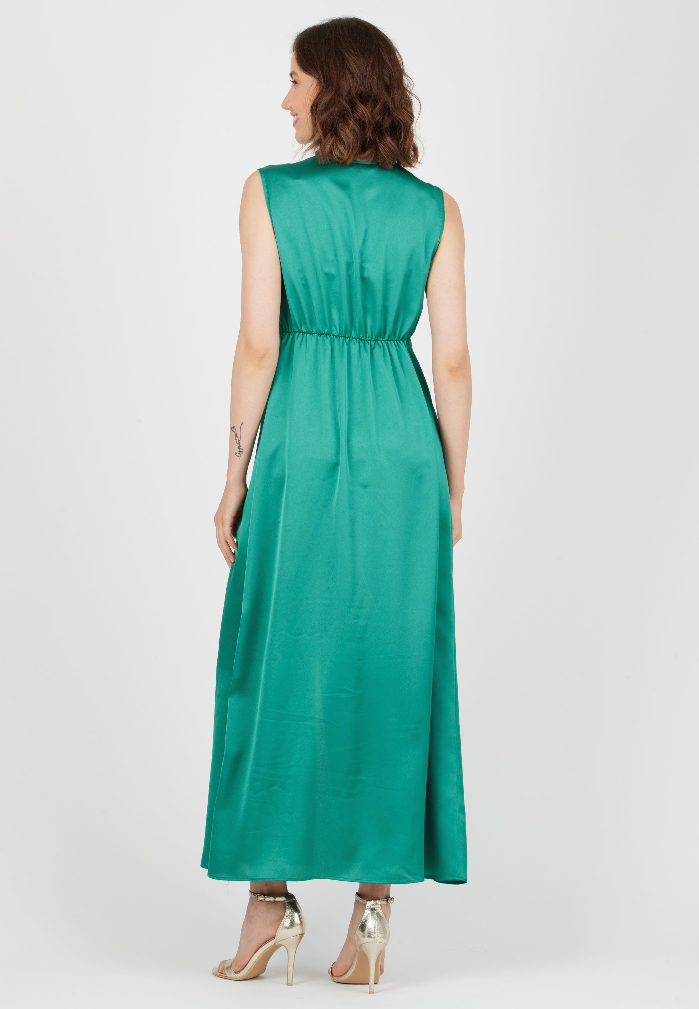 BELEN MAXI - Satin Maternity & Nursing Maxi Dress (Melange Green, XS)