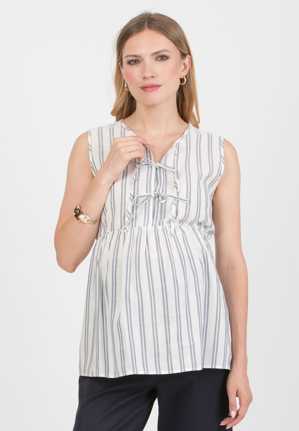ADA - Maternity & Nursing Linen Top (Blu)