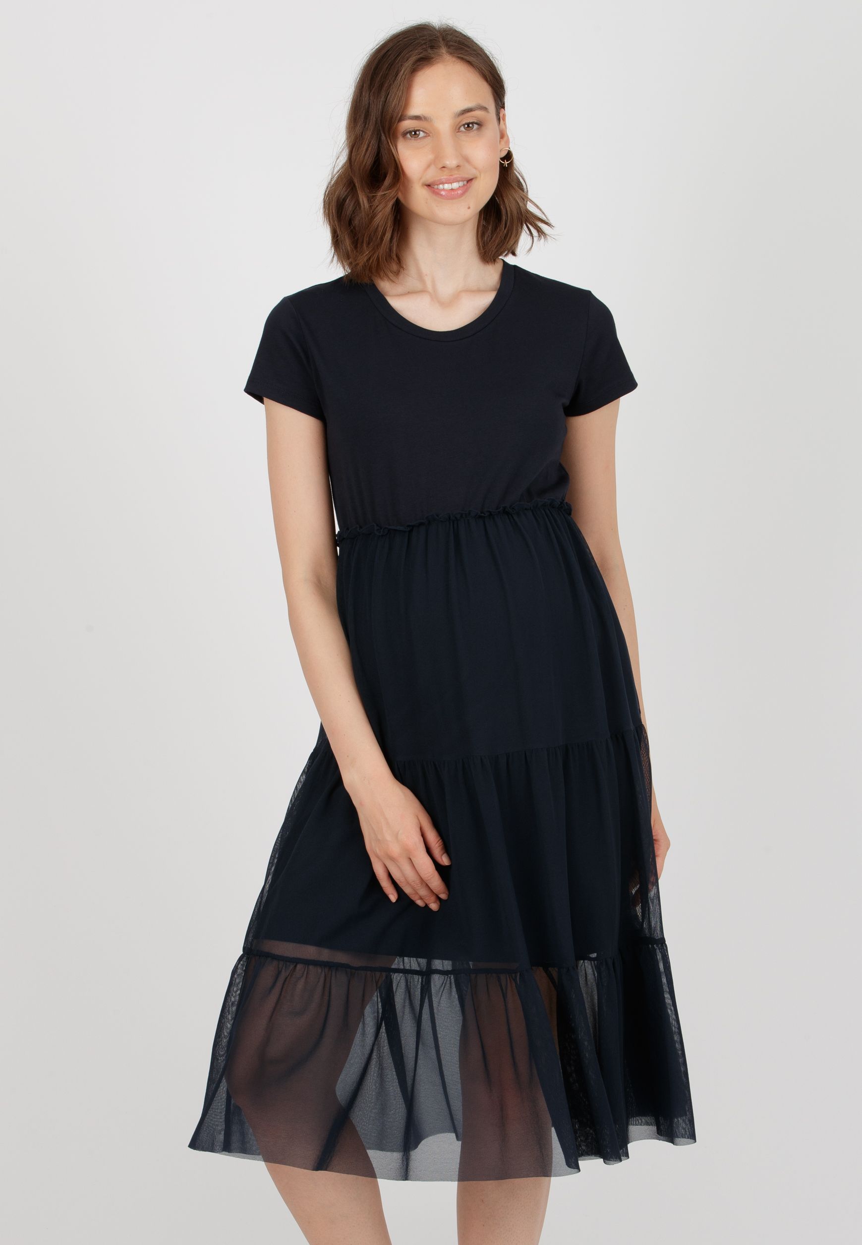 BONNIE - Abito Premaman in Jersey di Cotone con Gonna in Tulle (Blu, XS)