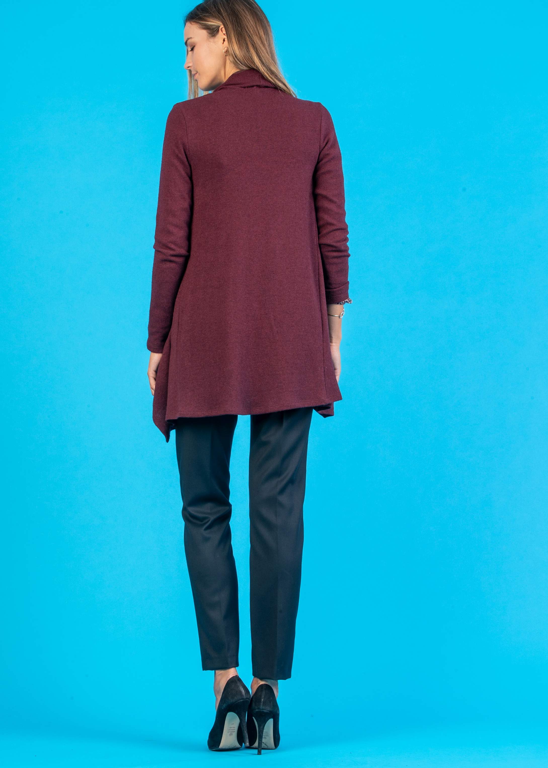 Cowl Neckline Maternity Maxi-Cardigan in Cashmere Blend (Bordeaux, XS)