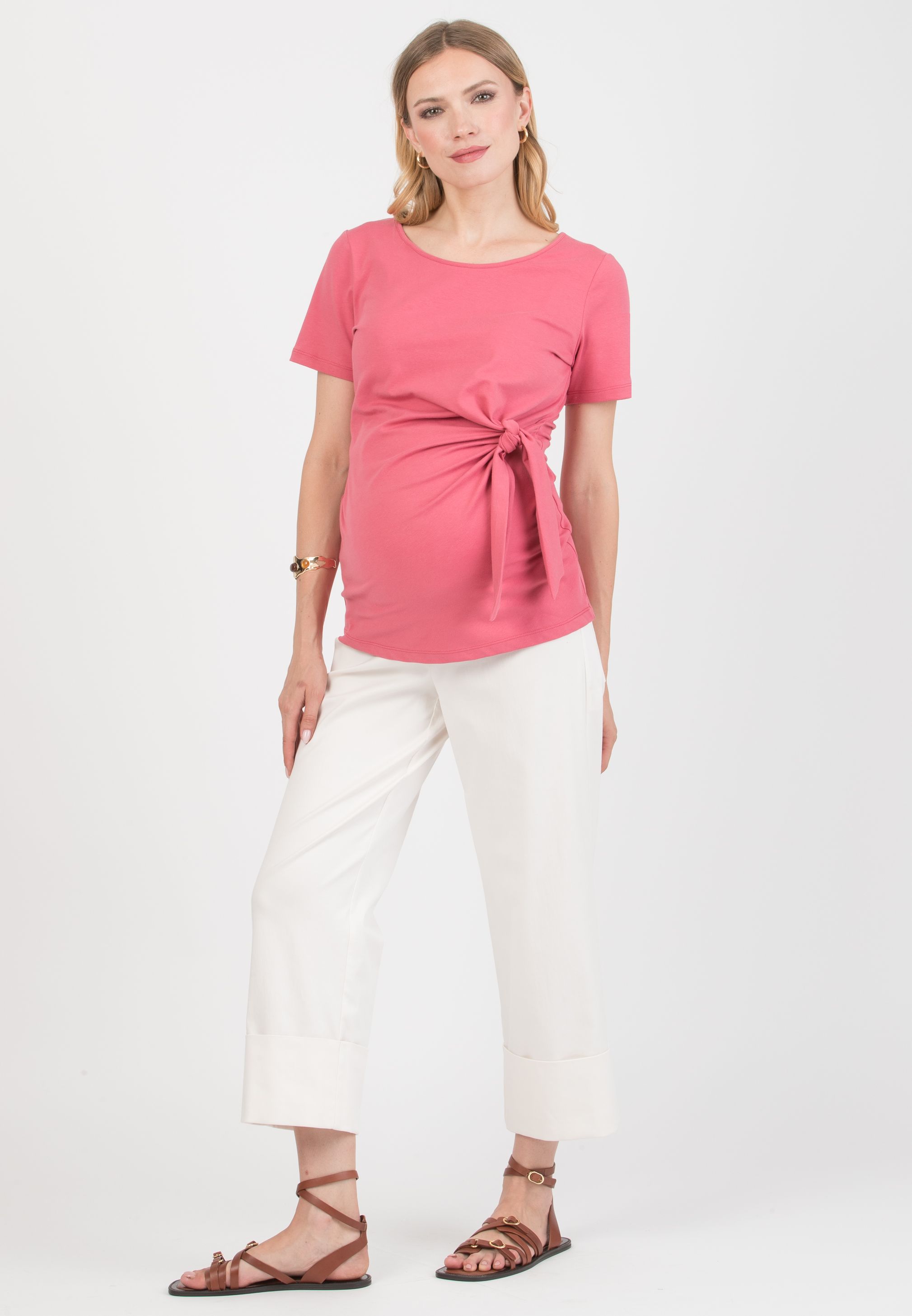 MORGAN – Maternity Trousers in Lyocell with Turn-Up Hem (Avorio)
