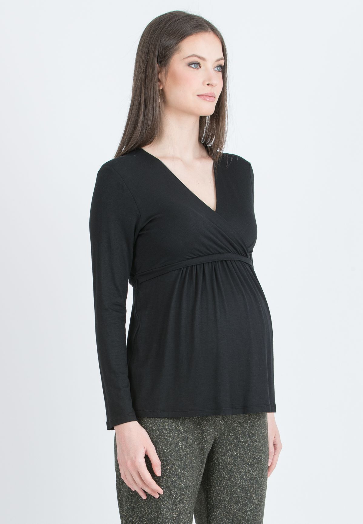 MARGHERITA M/L - Maternity and Nursing Crossover T-shirt with Strings (Nero)