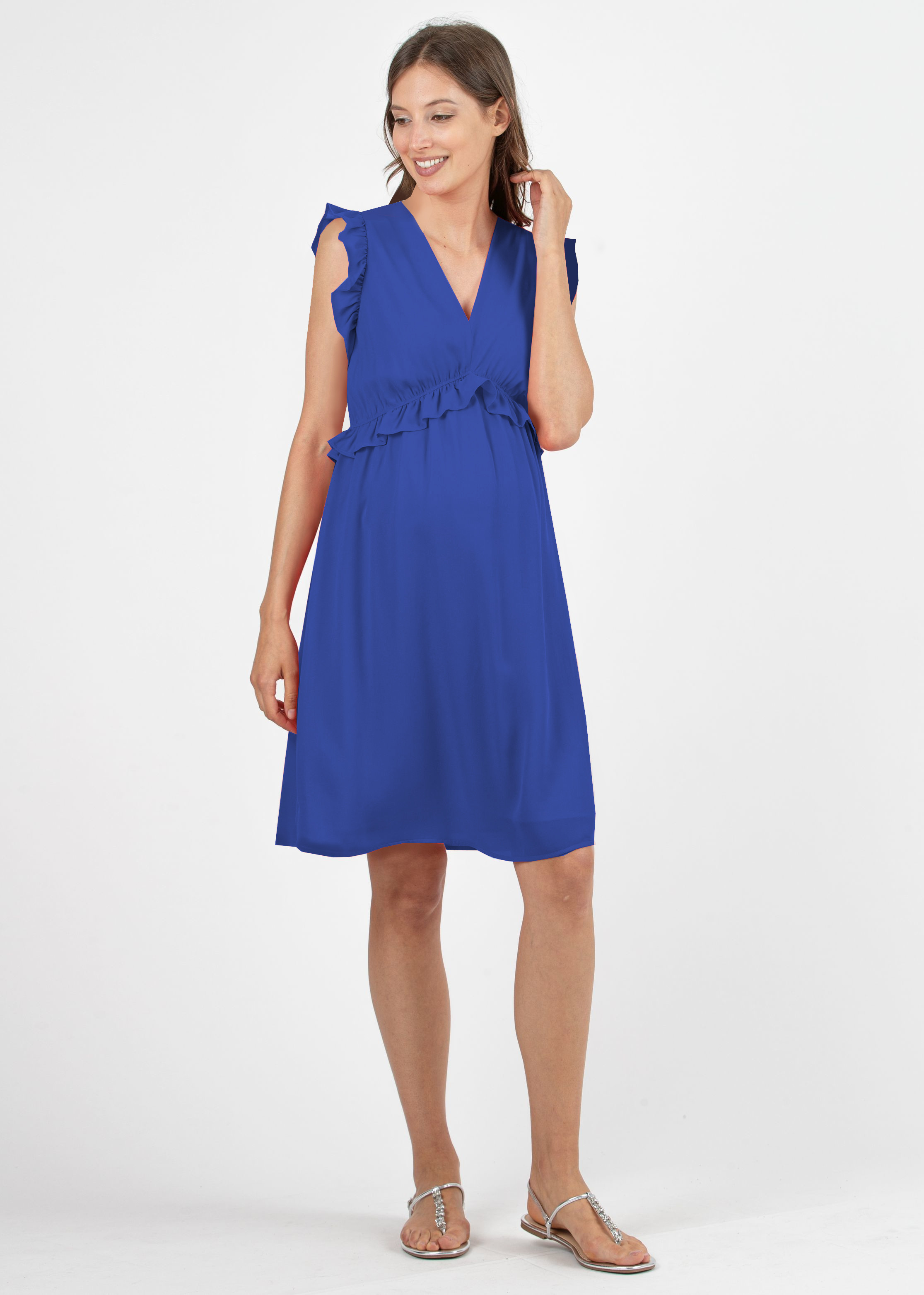 Abito Premaman in Chiffon con Volant (Blu Cina, XS)