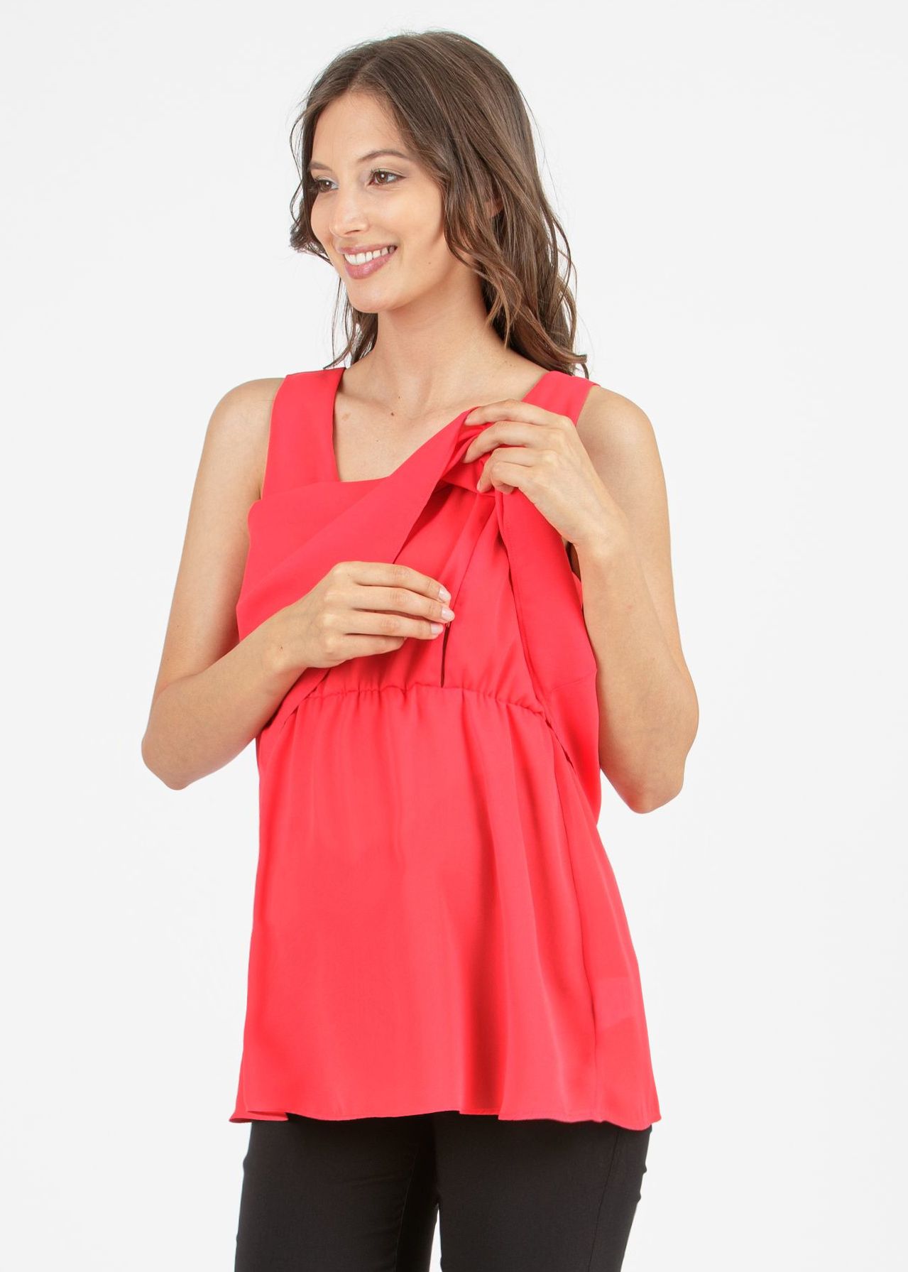 Maternity & Nursing Top in Chiffon with A-line Bodice (Corallo)