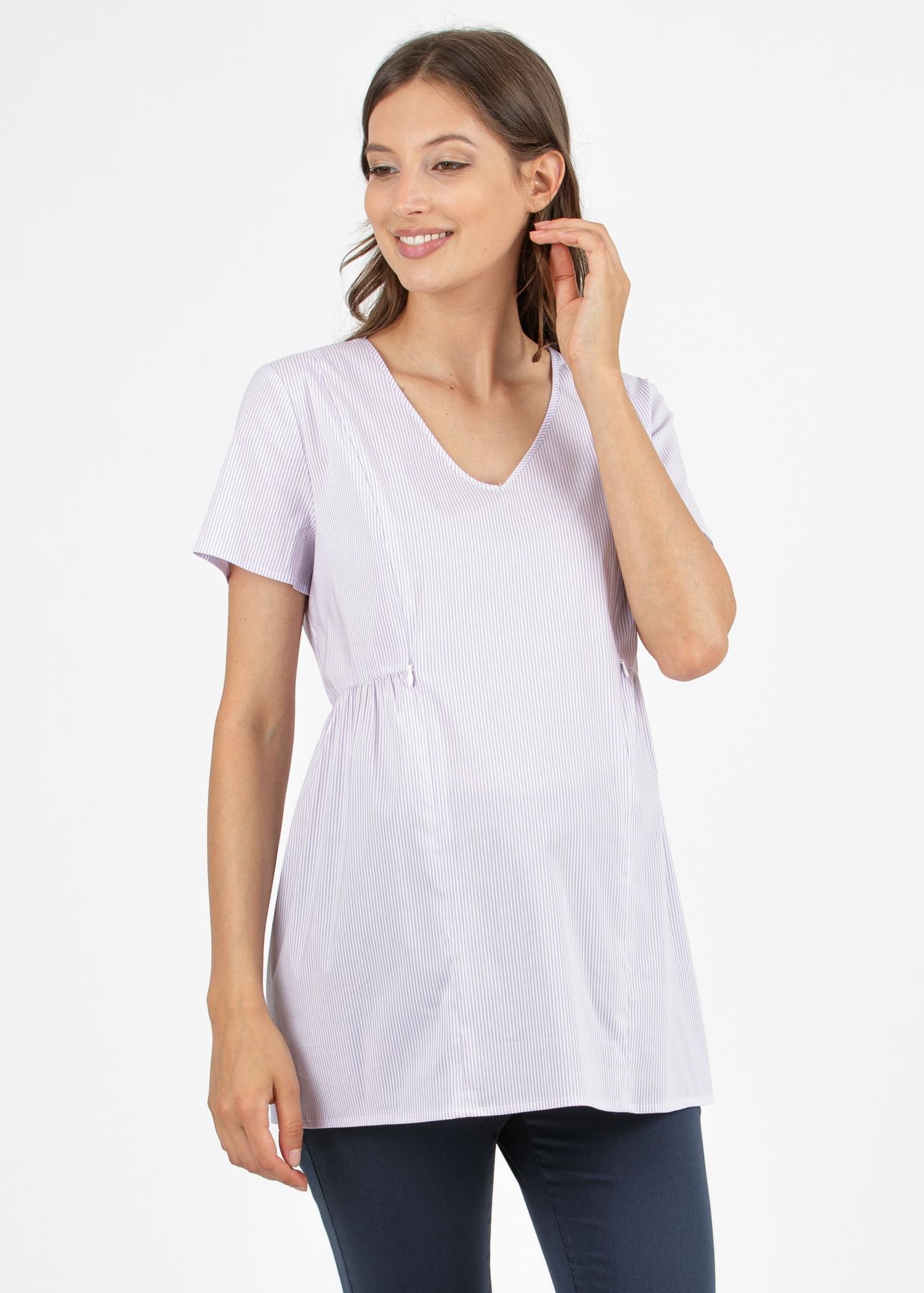Striped Maternity & Nursing Blouse in Poplin (Glicine)