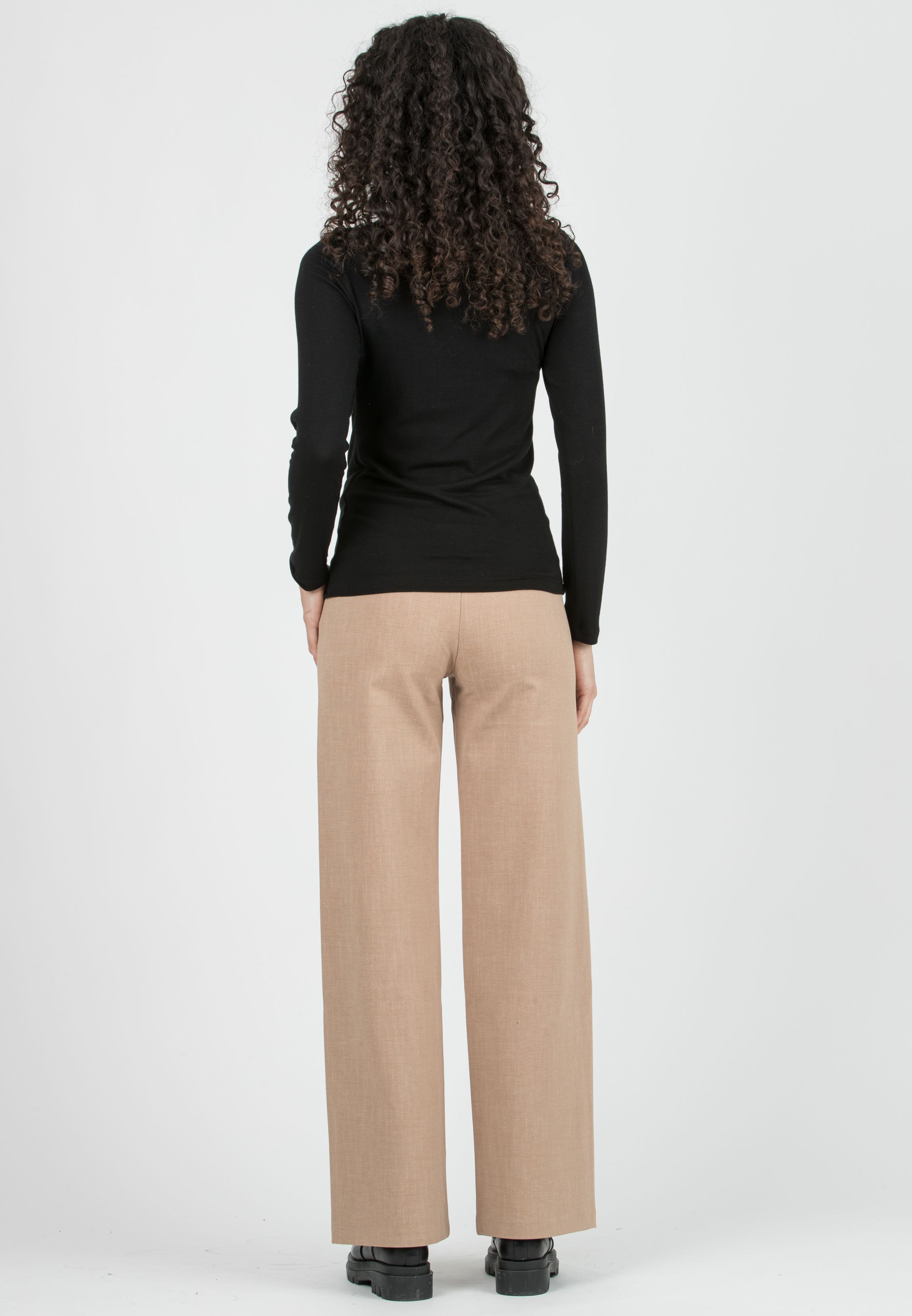 KIMBERLY T – Pantalone Premaman Palazzo in Punto Milano di Viscosa Effetto Trama (Cammello, XS)