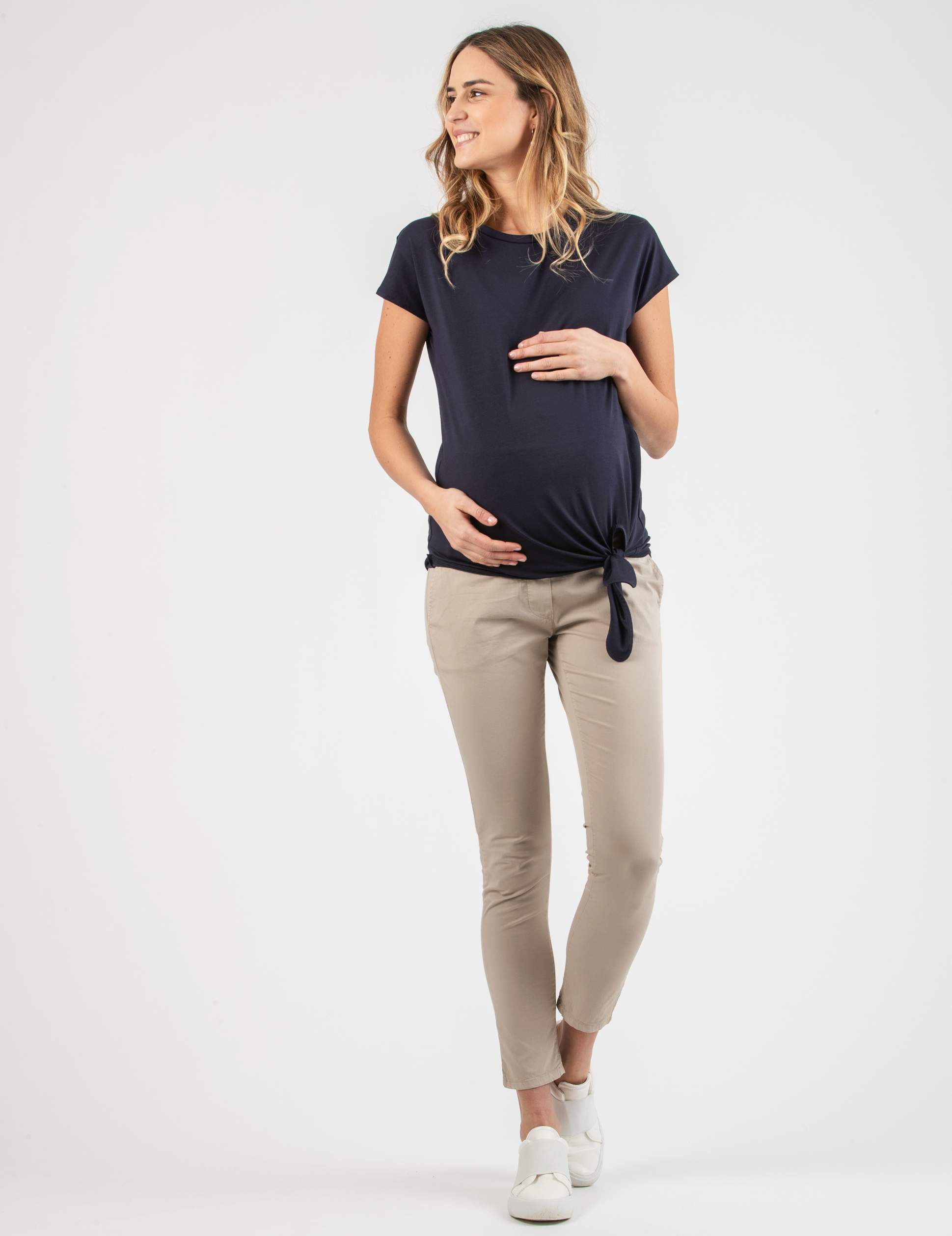 URSULA - Maternity T-shirt with Knot on Side (Blue, XS)