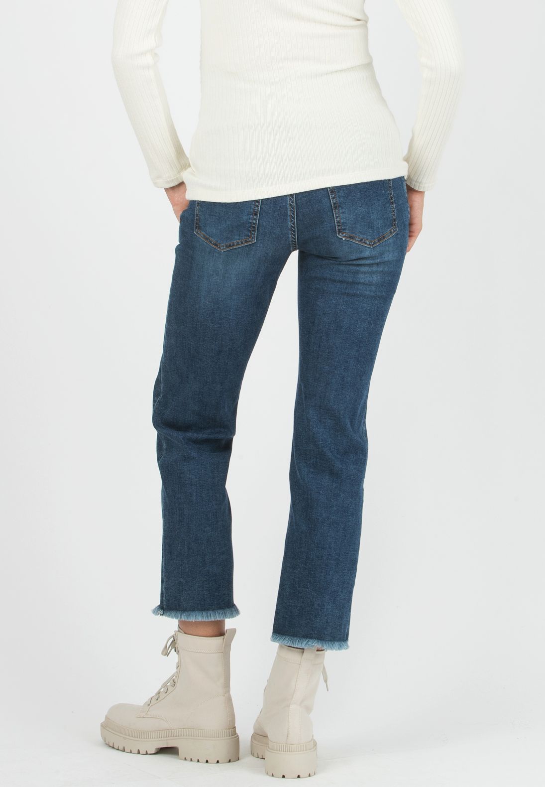 GIADA NAVY - Jeans Premaman Straight con Orlo Sfrangiato (Blu)