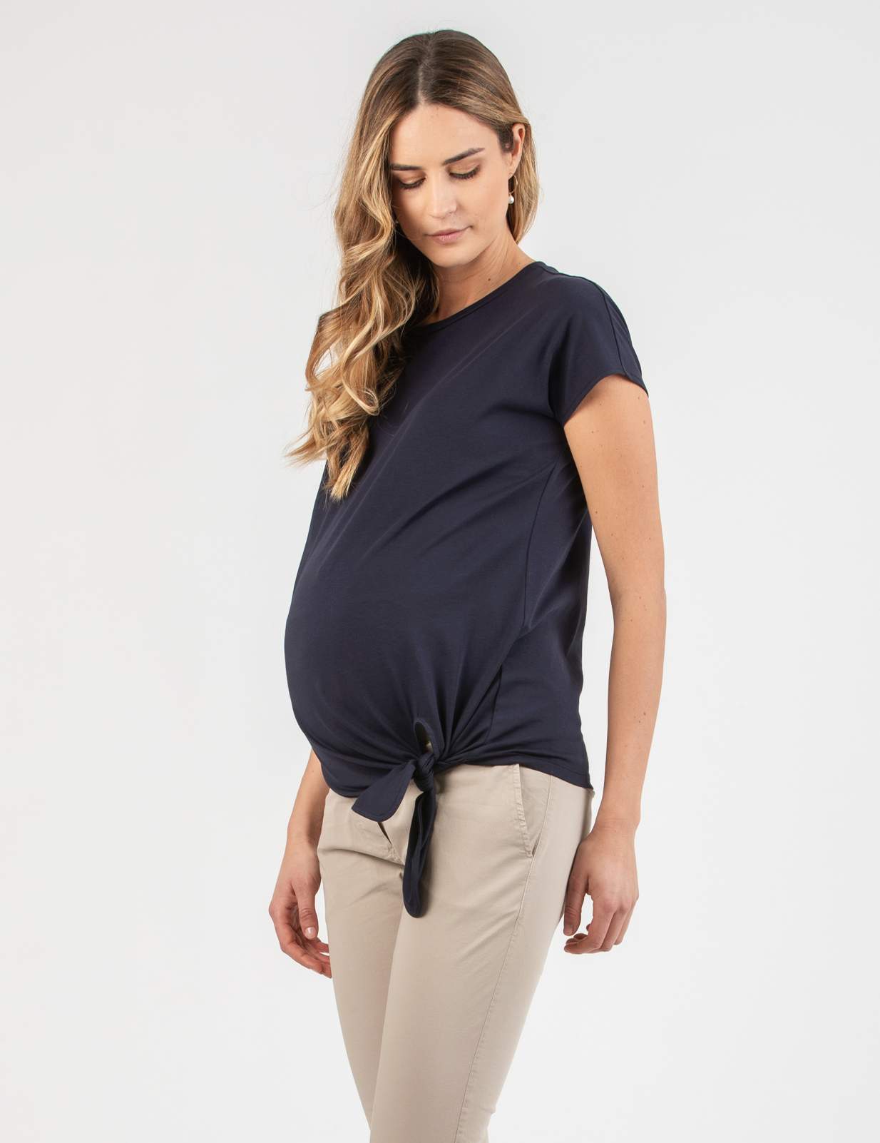 URSULA - Maternity T-shirt with Knot on Side (Blue, XS)