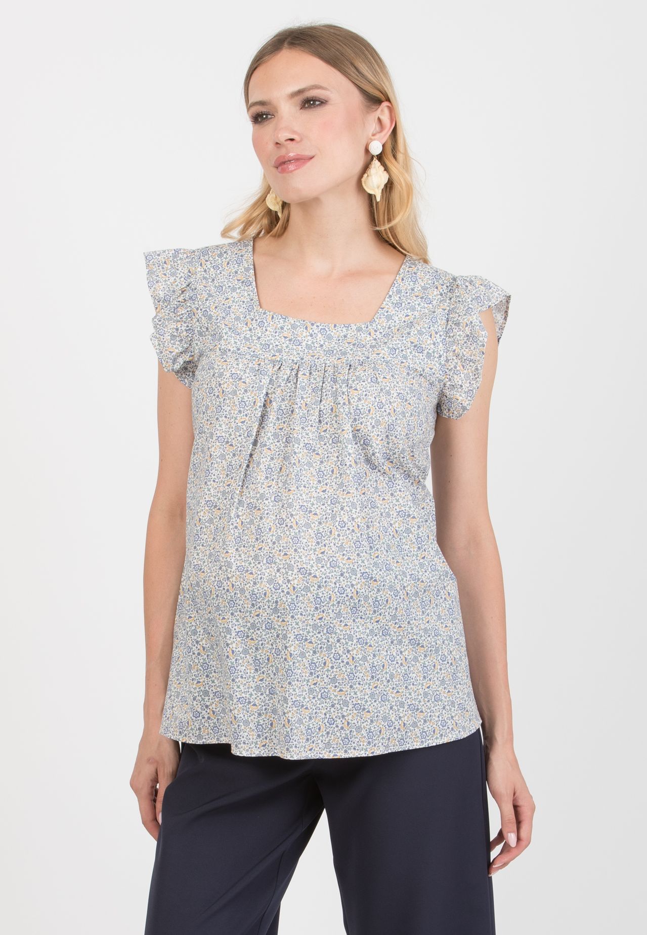 LAILA C - Maternity Blouse in Printed Cotton (Azzurro)