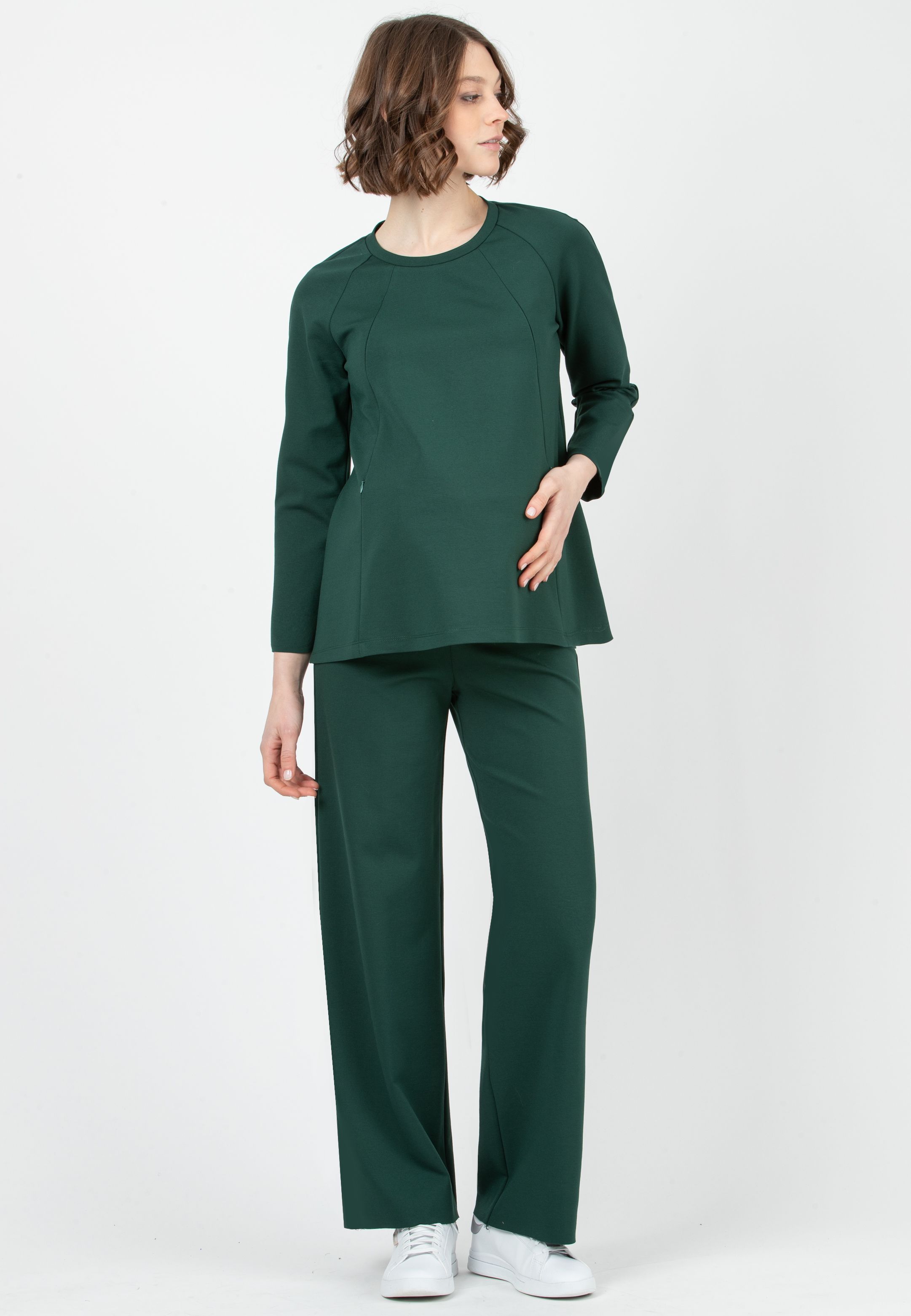 KIMBERLY P – Maternity Palazzo Trousers in Winter Punto Milano (Green, XS)